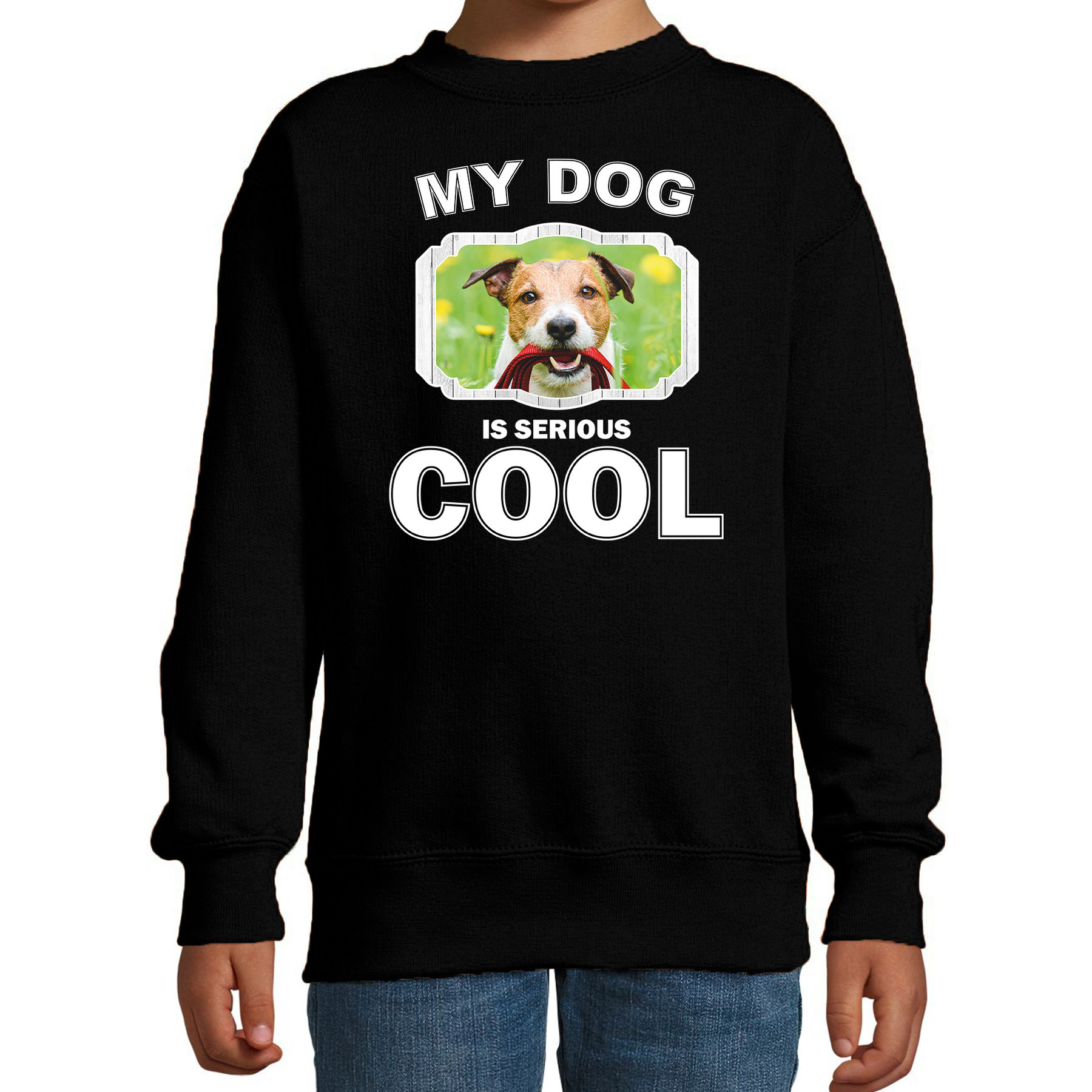 Bellatio Decorations Jack russel honden trui / sweater my dog is serious cool - kinderen - Jack russel terriers liefhebber cadeau sweaters - Zwart