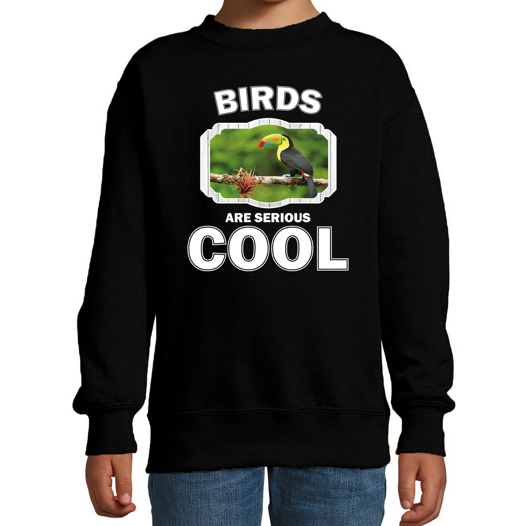 Bellatio Decorations Dieren toekans sweater kinderen - birds are serious cool trui jongens/ meisjes - cadeau toekan/ toekans liefhebber - Zwart