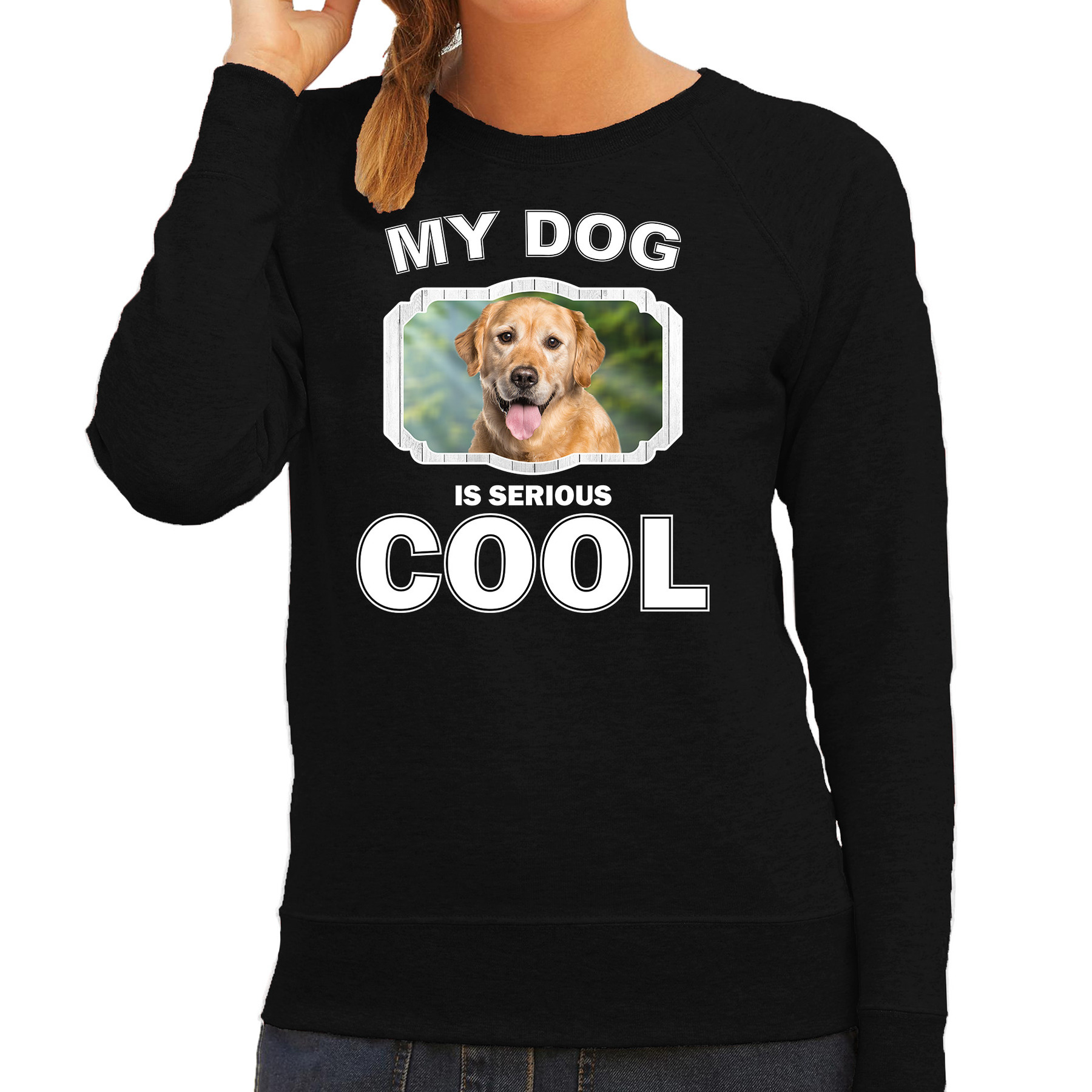 Bellatio Decorations Golden retriever honden trui / sweater my dog is serious cool - dames - Golden retrievers liefhebber cadeau sweaters - Zwart