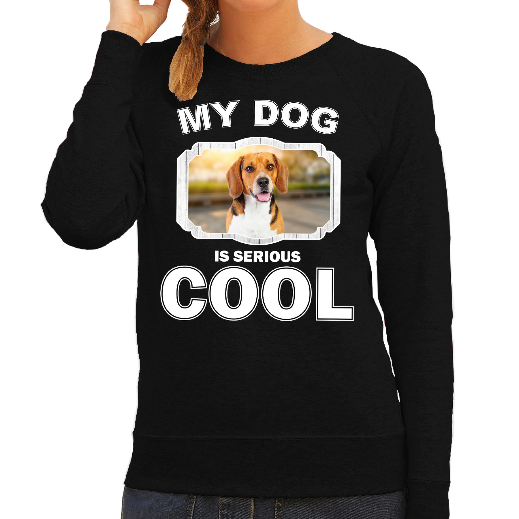 Bellatio Decorations Beagle honden trui / sweater my dog is serious cool - dames - Beagles liefhebber cadeau sweaters - Zwart