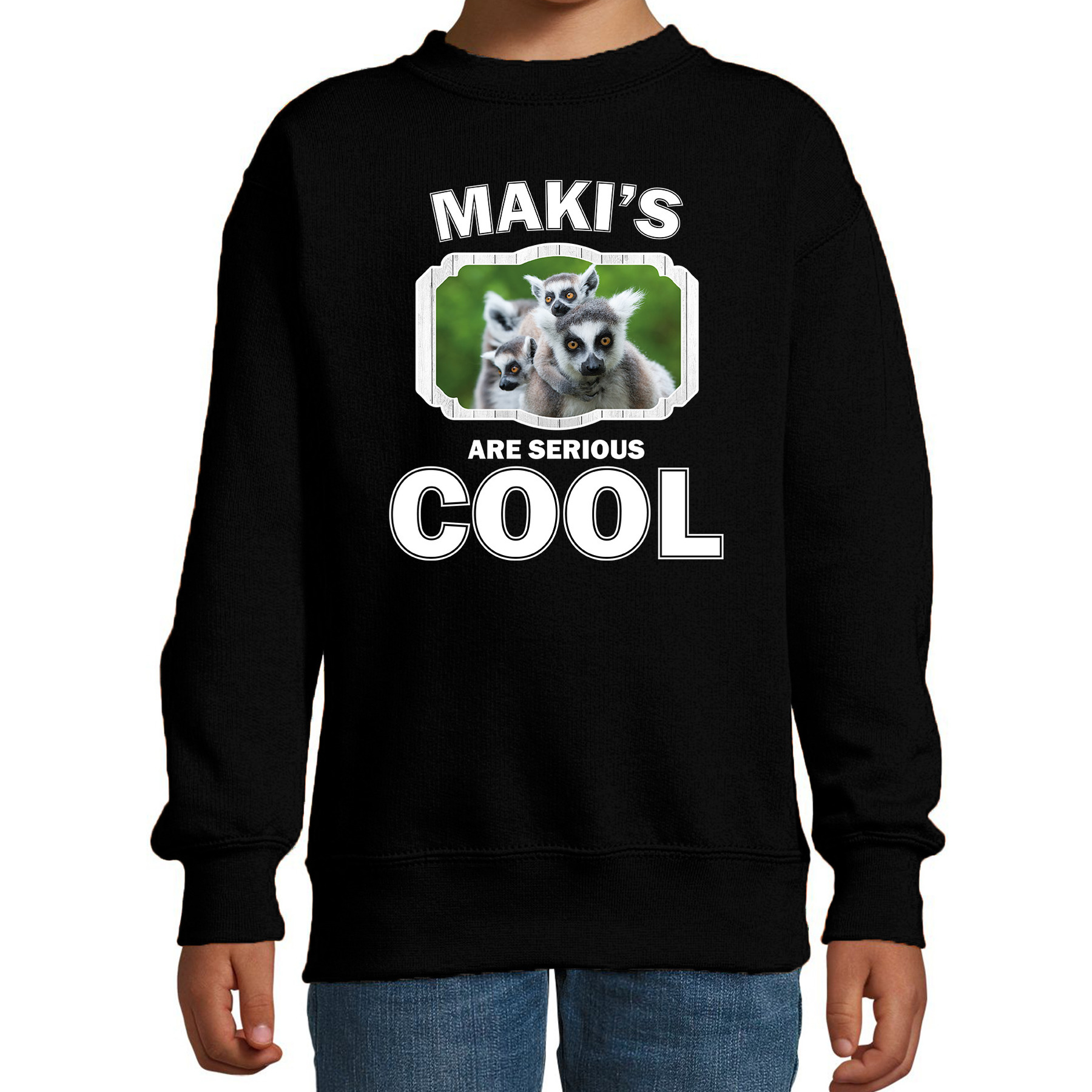 Bellatio Decorations Dieren maki apen sweater kinderen - makis are serious cool trui jongens/ meisjes - cadeau maki/ maki apen liefhebber - Zwart