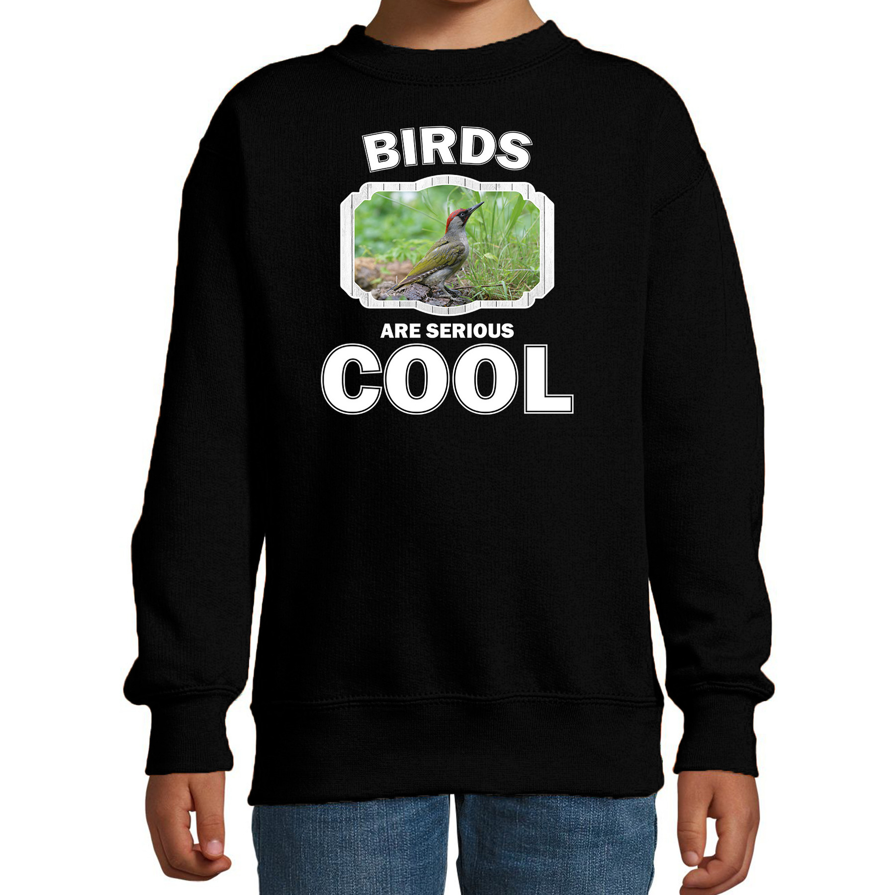 Bellatio Decorations Dieren vogels sweater kinderen - birds are serious cool trui jongens/ meisjes - cadeau groene specht/ vogels liefhebber - Zwart