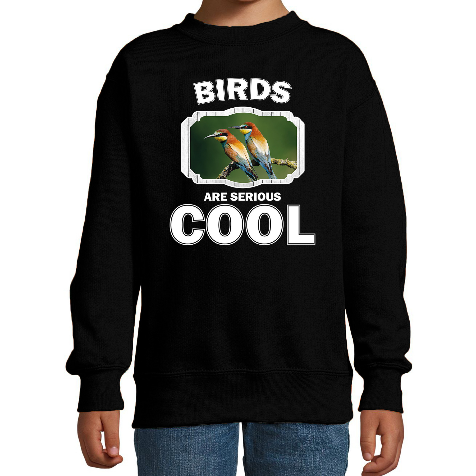 Bellatio Decorations Dieren vogels sweater kinderen - birds are serious cool trui jongens/ meisjes - cadeau bijeneter vogel/ vogels liefhebber - Zwart