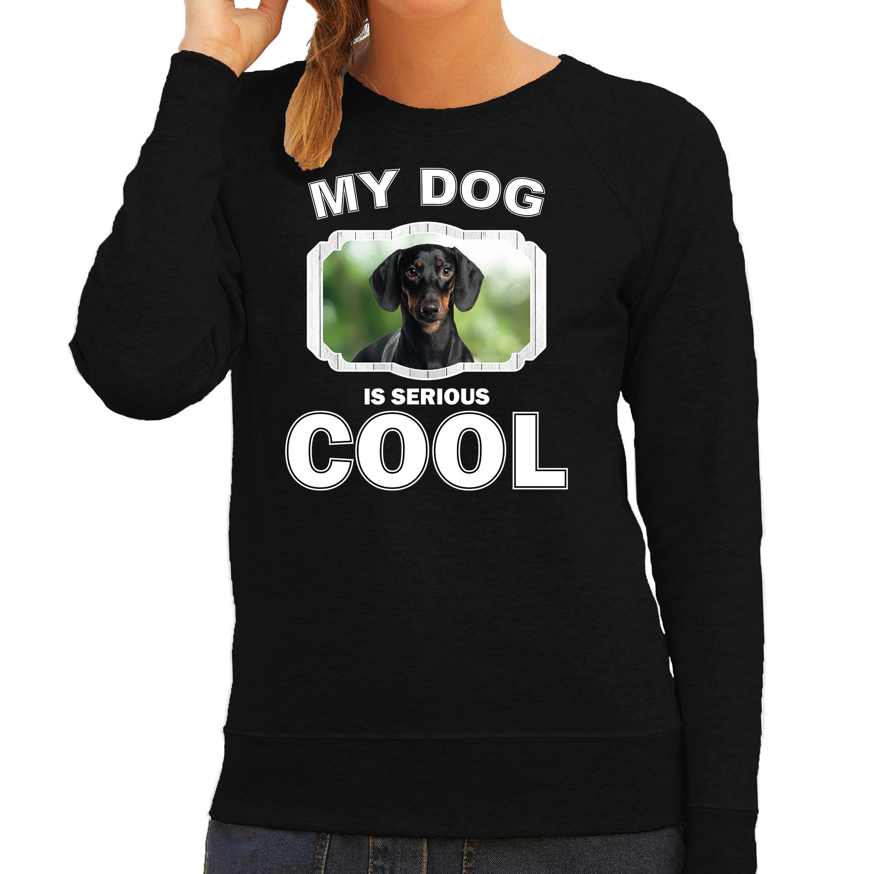 Bellatio Decorations Coole teckel honden trui / sweater my dog is serious cool - dames - Cool teckels liefhebber cadeau sweaters - Zwart