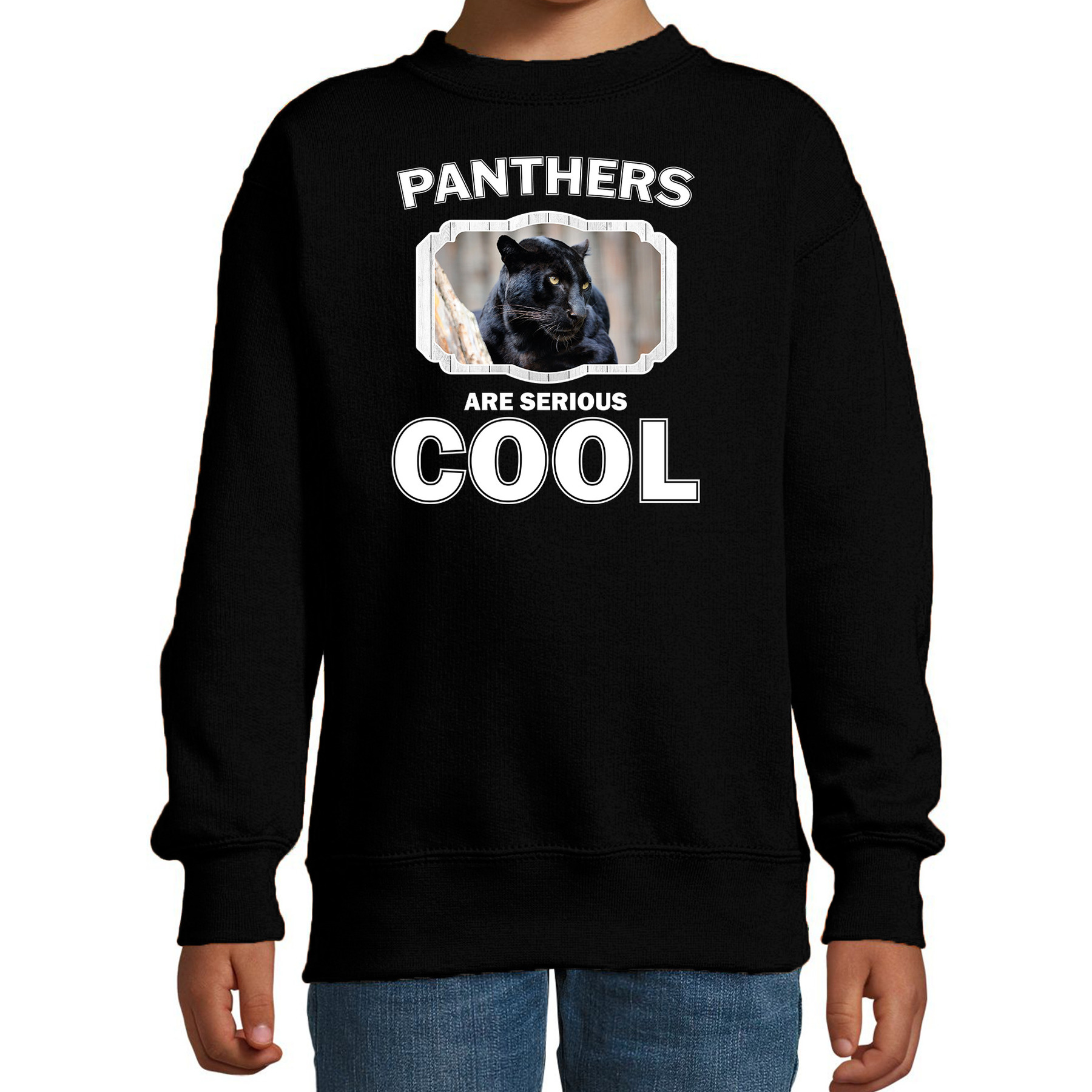 Bellatio Decorations Dieren panters sweater kinderen - panthers are serious cool trui jongens/ meisjes - cadeaue panter/ panters liefhebber - Zwart