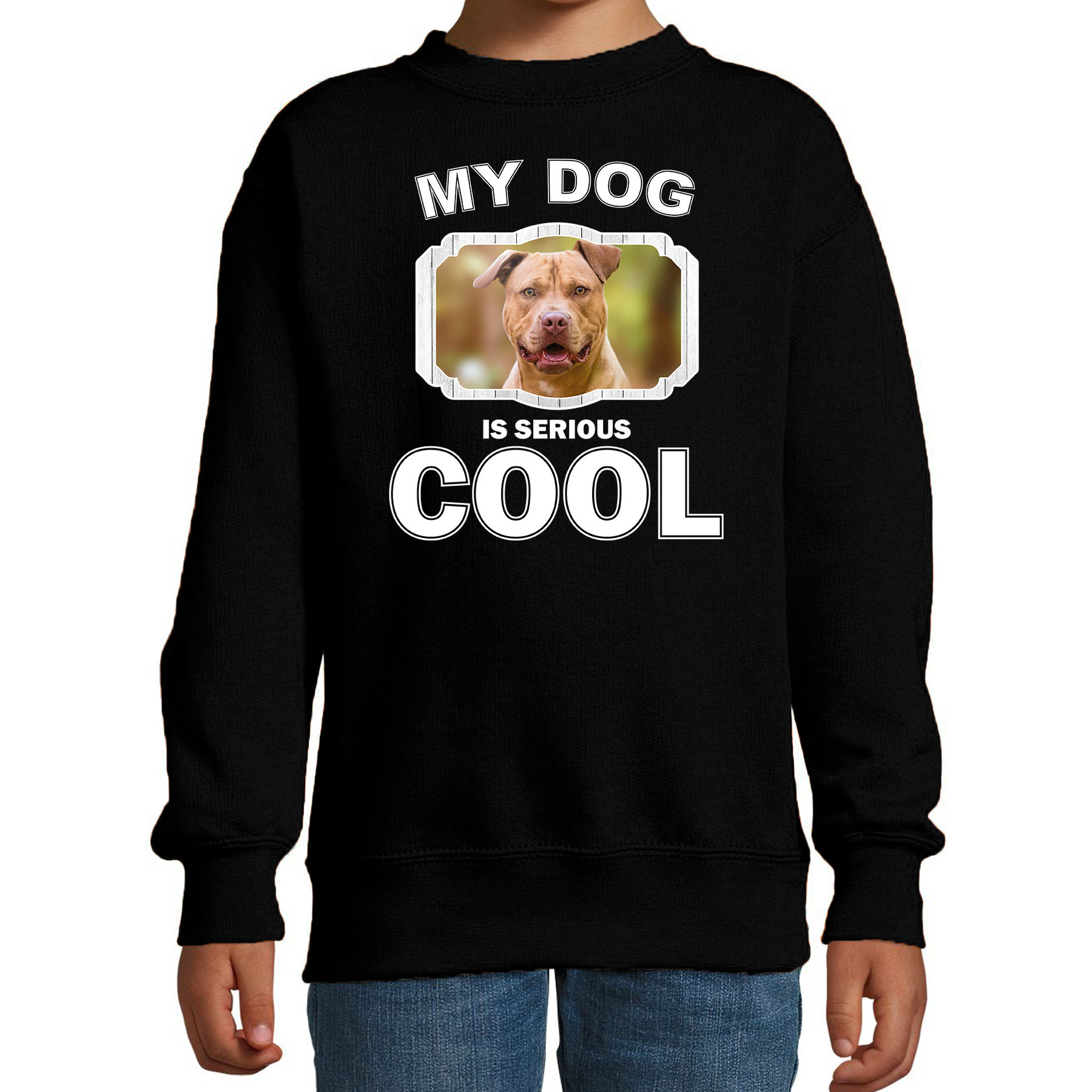 Bellatio Decorations Staffordshire bull terrier honden trui / sweater my dog is serious cool - kinderen - Staffordshire bull terriers liefhebber cadeau sweaters - Zwart