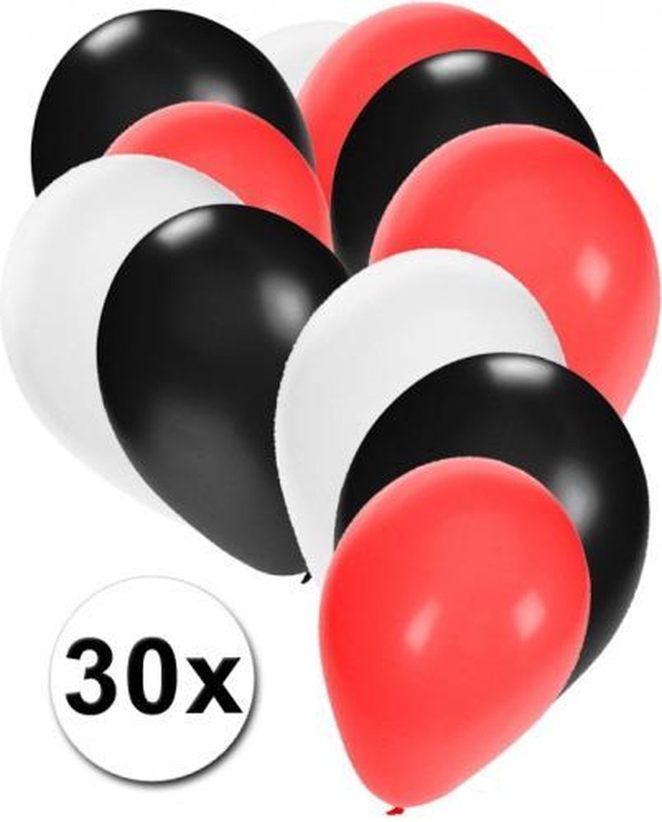30 ballonnen wit-zwart-rood