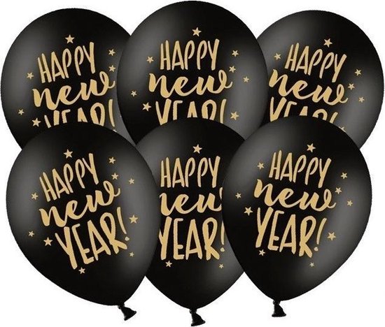 24x Happy New Year ballonnen met ster 30 cm - Oud en Nieuw thema versiering - Zwart