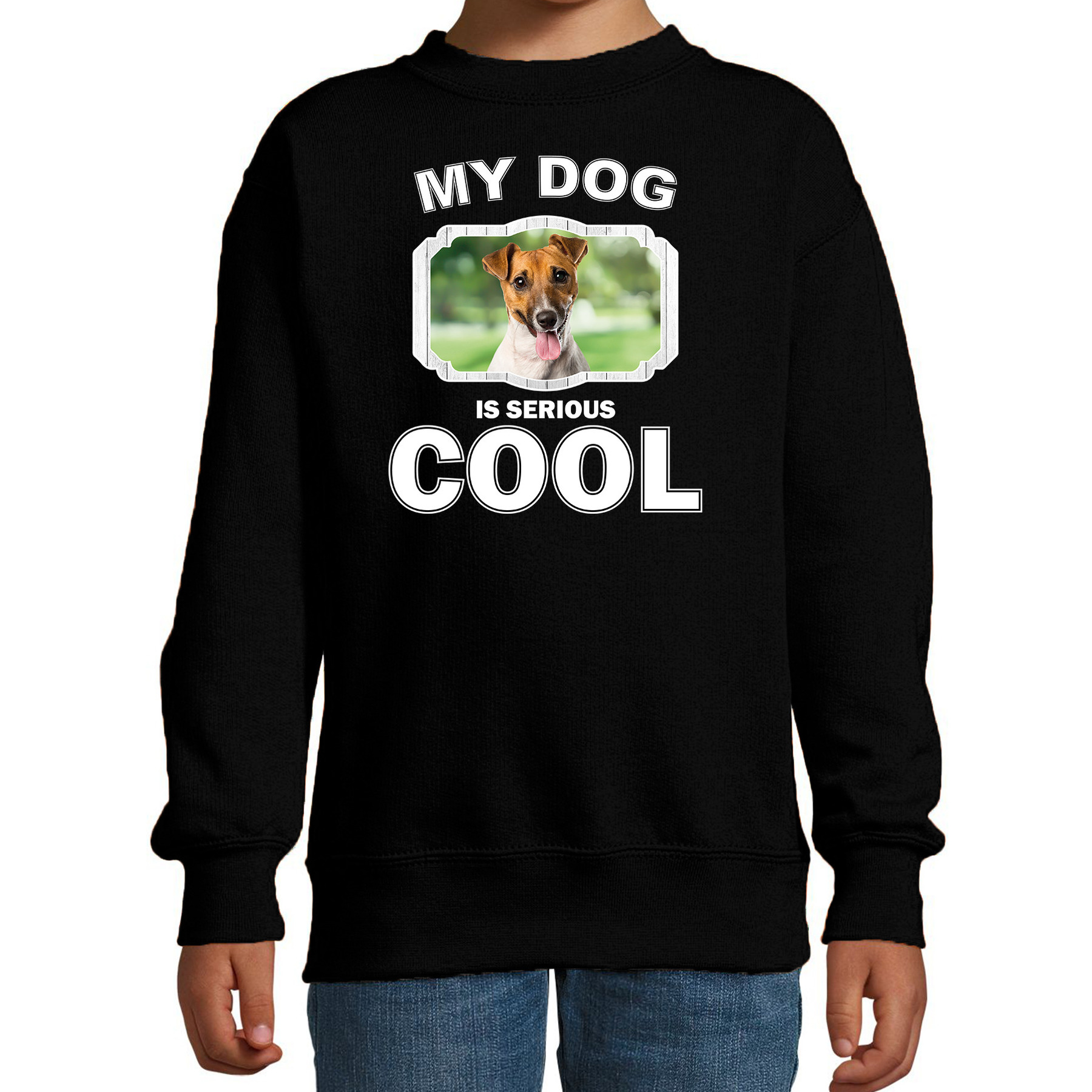 Bellatio Decorations Jack russel honden trui / sweater my dog is serious cool - kinderen - Jack russel terriers liefhebber cadeau sweaters - Zwart