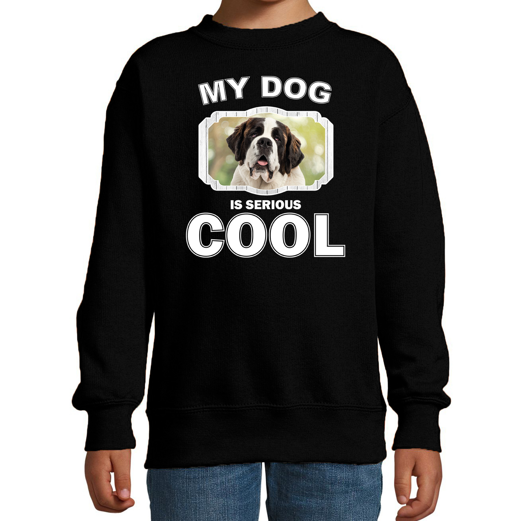 Bellatio Decorations Sint bernard honden trui / sweater my dog is serious cool - kinderen - Sint bernards liefhebber cadeau sweaters - Zwart