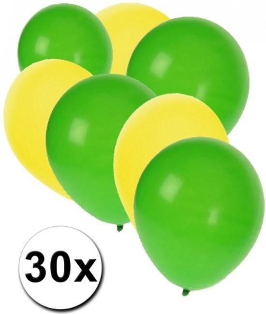 30x Ballonnen geel en groen - 27 cm - gele / groene versiering