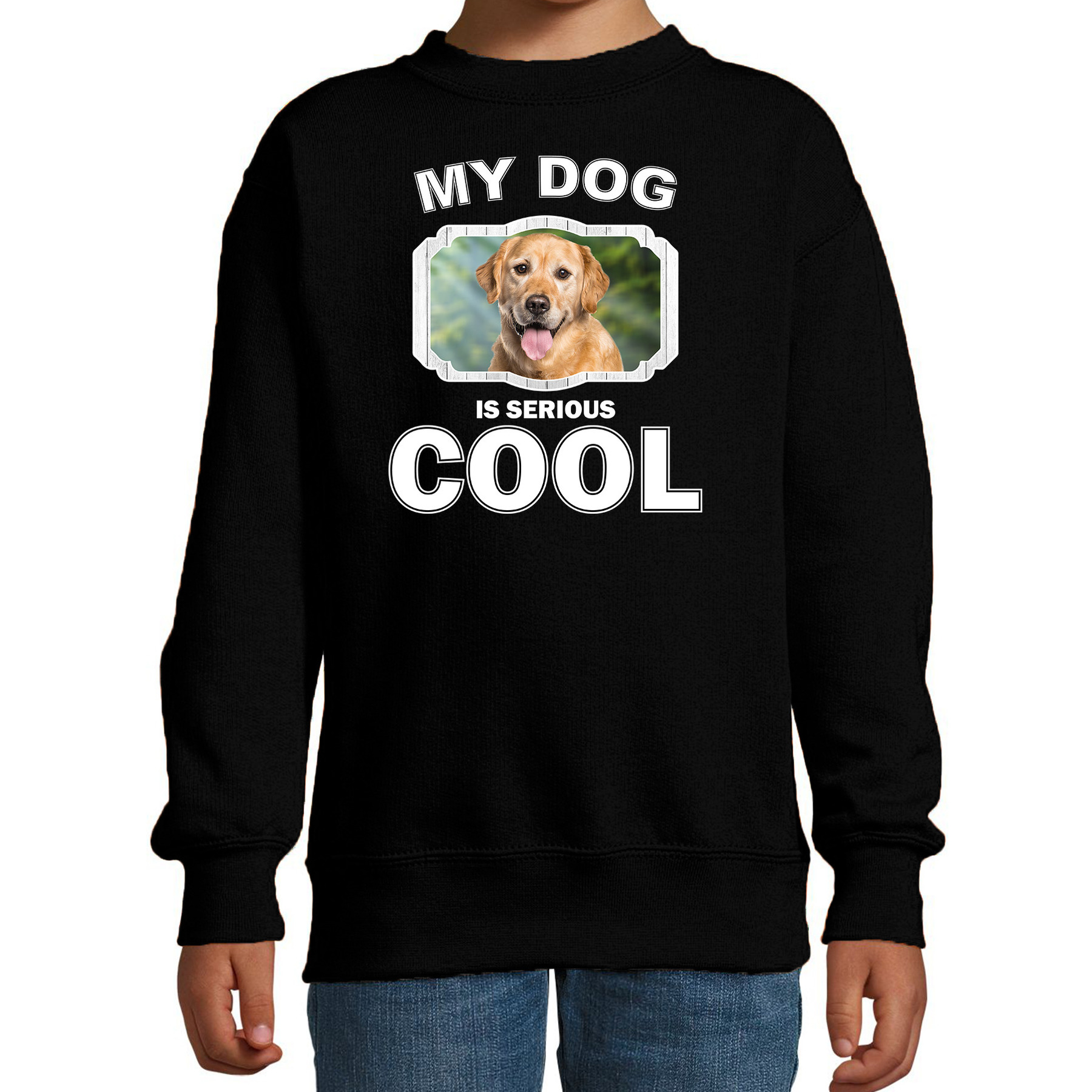 Bellatio Decorations Golden retriever honden trui / sweater my dog is serious cool - kinderen - Golden retrievers liefhebber cadeau sweaters - Zwart