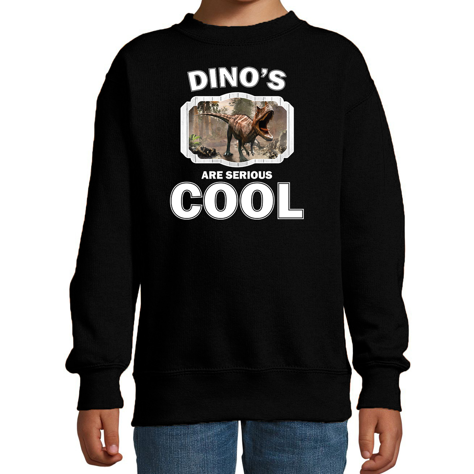 Bellatio Decorations Dieren dinosaurussen sweater kinderen - dinosaurs are serious cool trui jongens/ meisjes - cadeau carnotaurus dinosaurus/ dinosaurussen liefhebber - Zwart