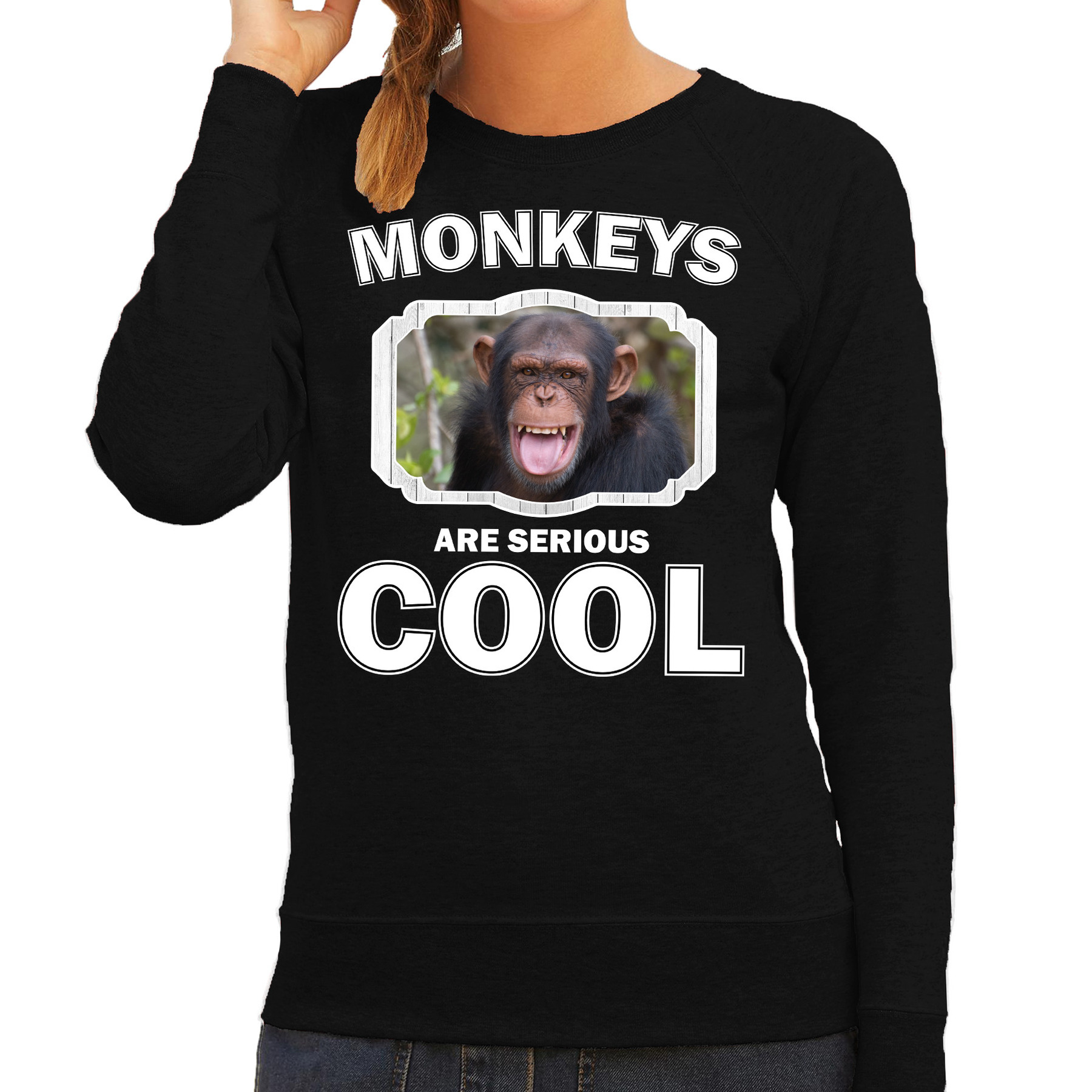 Bellatio Decorations Dieren apen sweater dames - monkeys are serious cool trui - cadeau sweater chimpansee/ apen liefhebber - Zwart