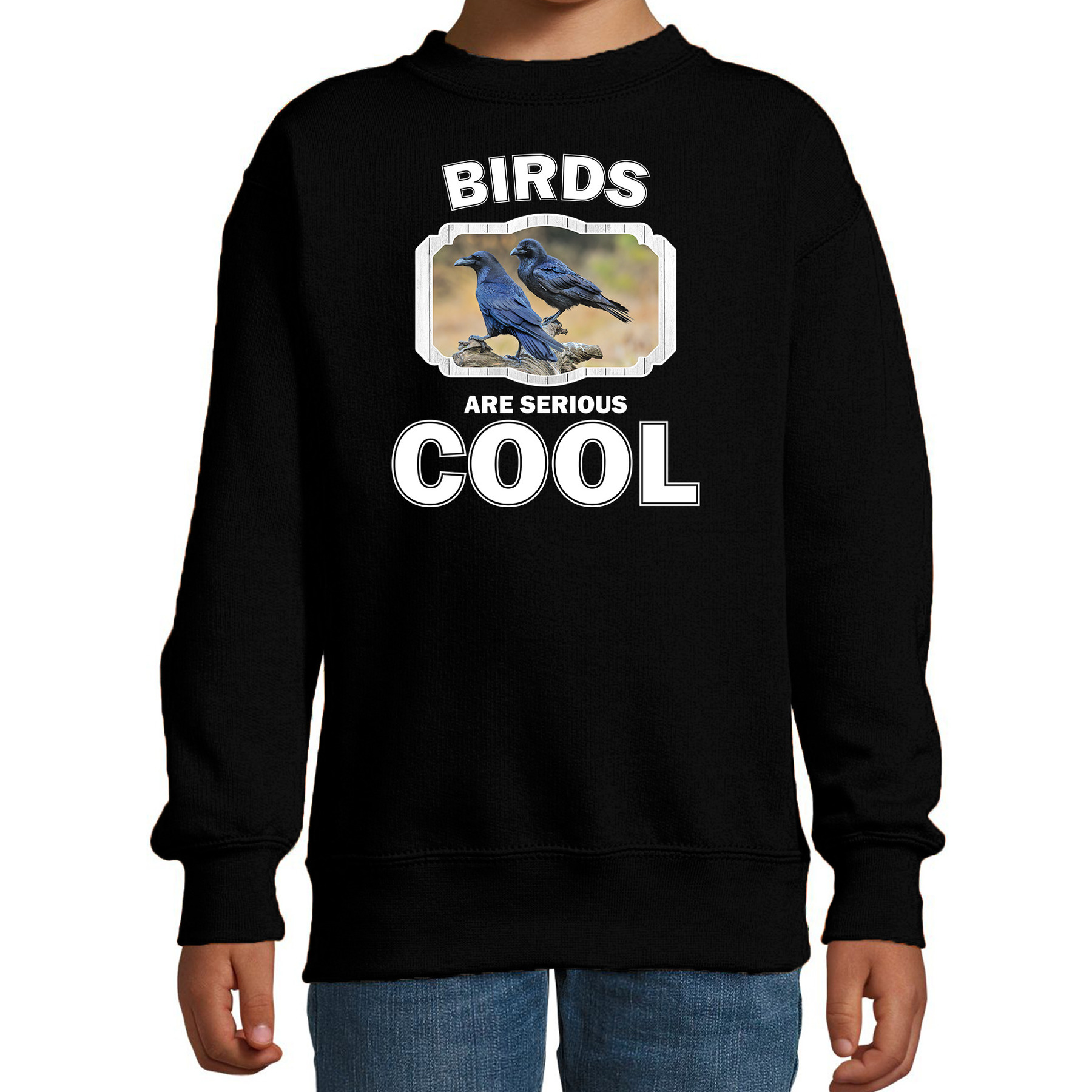 Bellatio Decorations Dieren vogels sweater kinderen - birds are serious cool trui jongens/ meisjes - cadeau raaf/ vogels liefhebber - Zwart