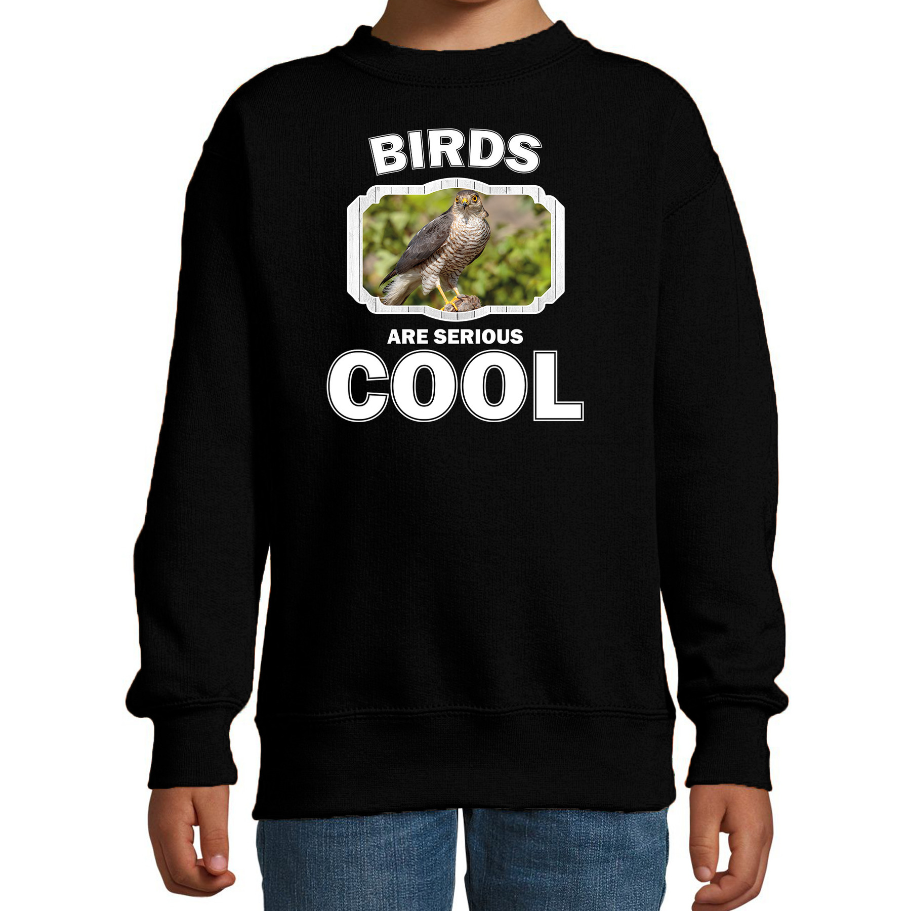 Bellatio Decorations Dieren vogels sweater kinderen - birds are serious cool trui jongens/ meisjes - cadeau havik roofvogel/ vogels liefhebber - Zwart