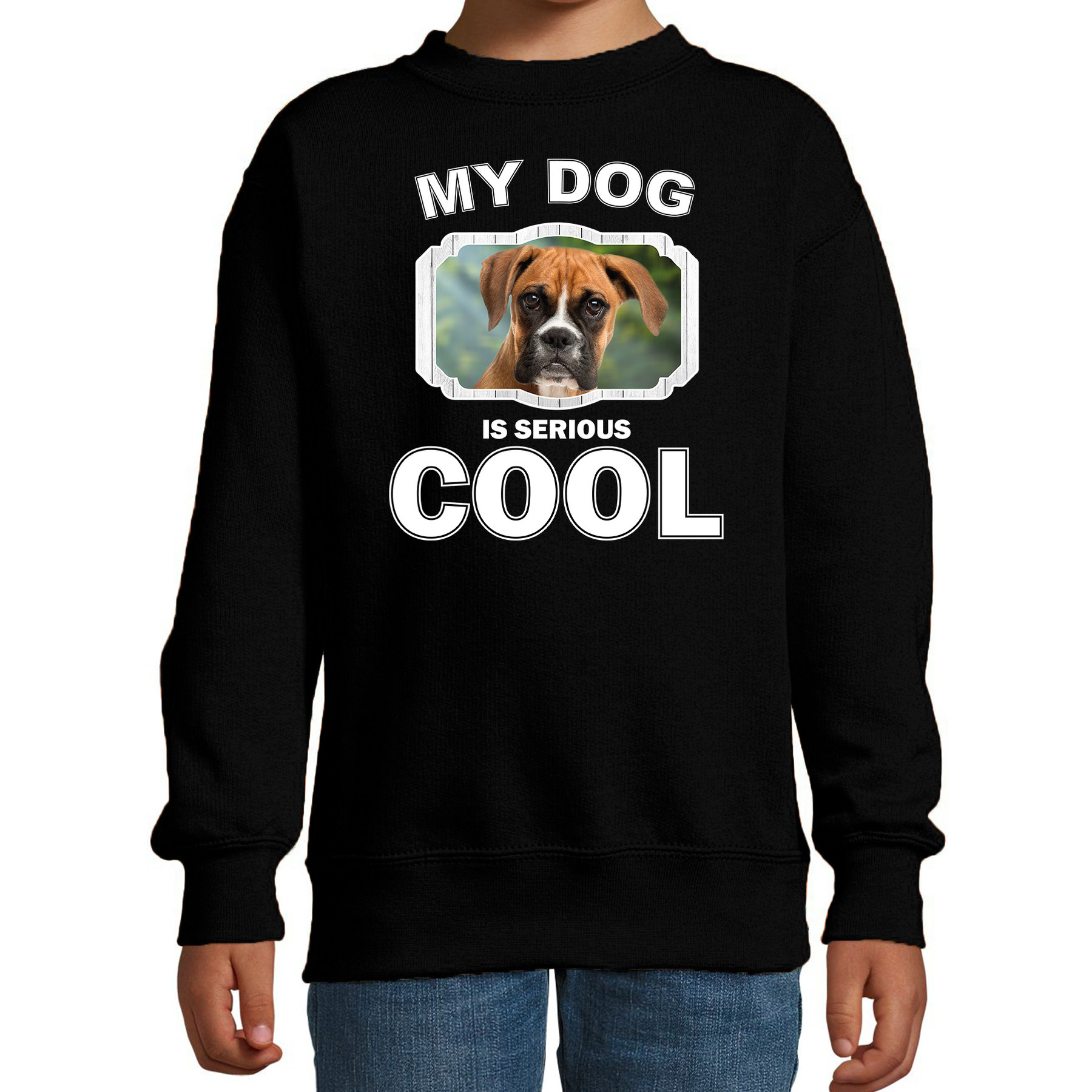 Bellatio Decorations Boxer honden trui / sweater my dog is serious cool - kinderen - Boxer liefhebber cadeau sweaters - Zwart