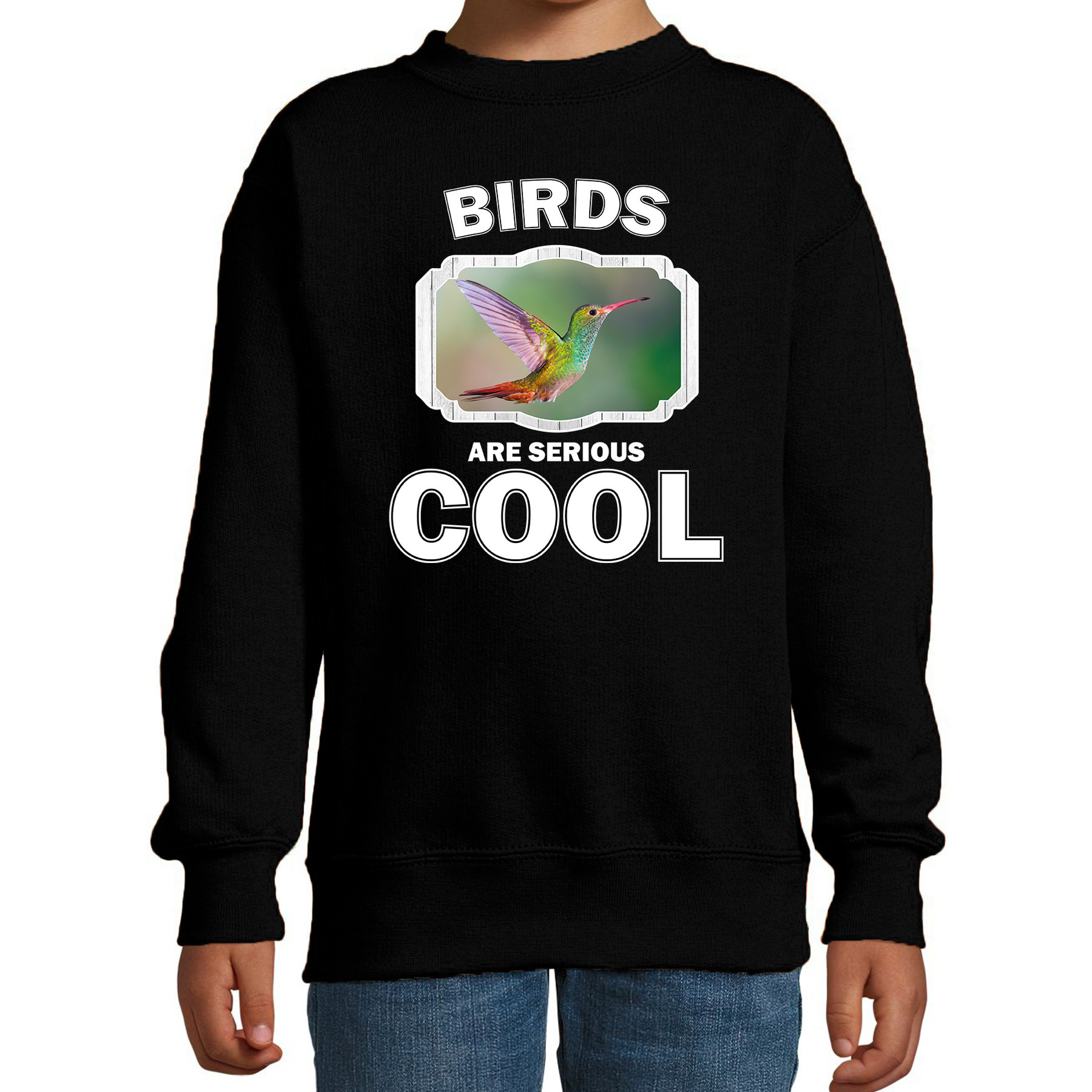 Bellatio Decorations Dieren vogels sweater kinderen - birds are serious cool trui jongens/ meisjes - cadeau kolibrie vogel/ vogels liefhebber - Zwart