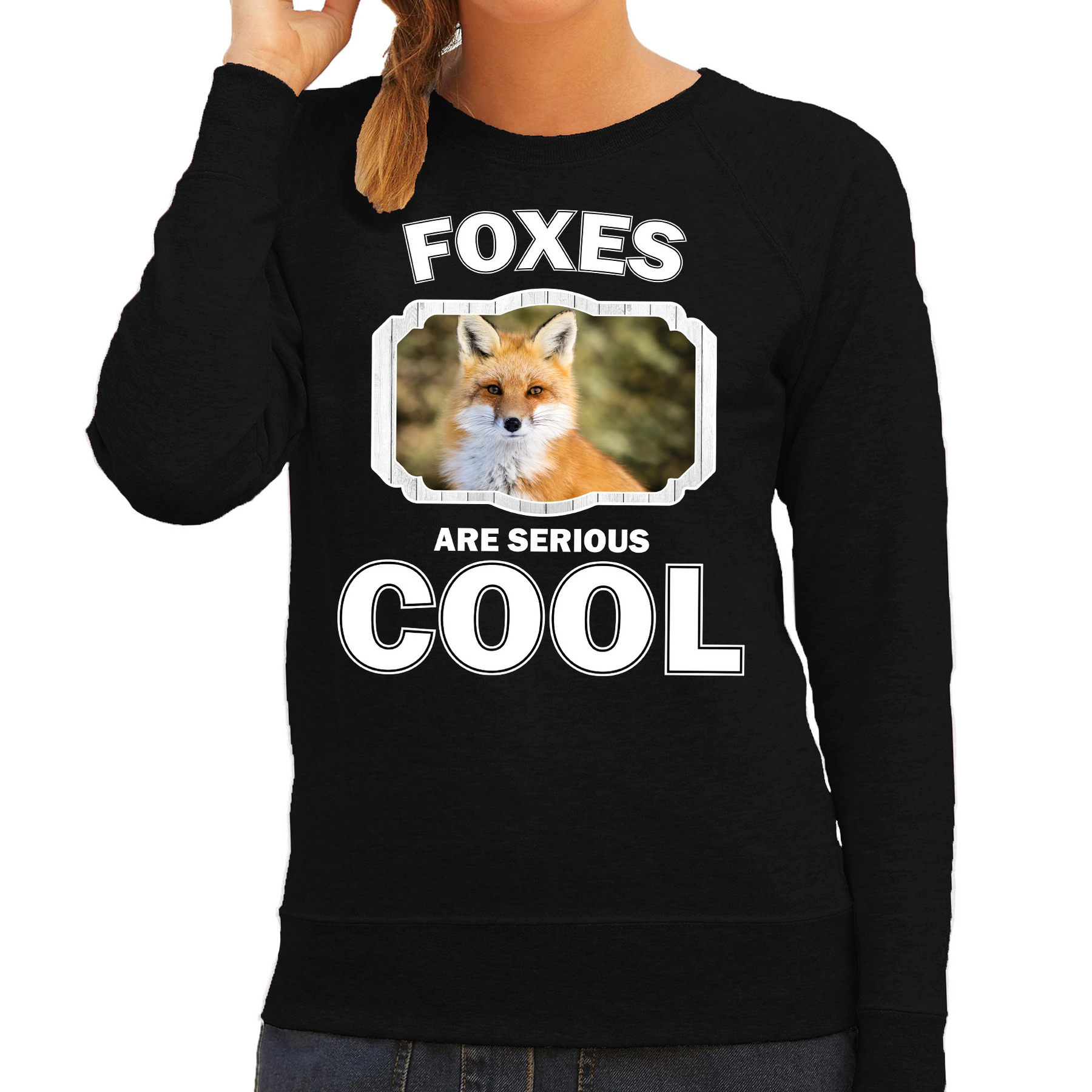 Bellatio Decorations Dieren vossen sweater dames - foxes are serious cool trui - cadeau sweater vos/ vossen liefhebber - Zwart