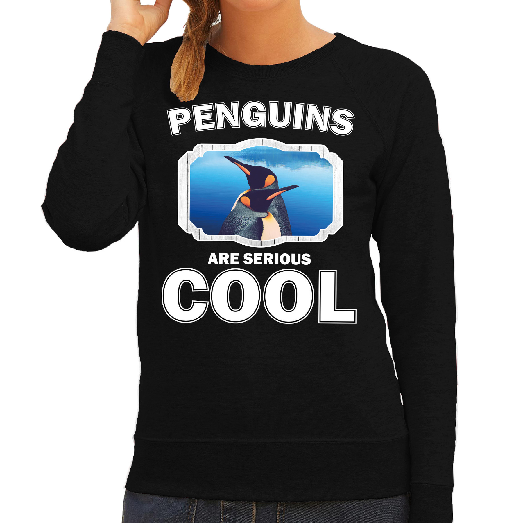 Bellatio Decorations Dieren pinguins sweater dames - penguins are serious cool trui - cadeau sweater pinguin/ pinguins liefhebber - Zwart