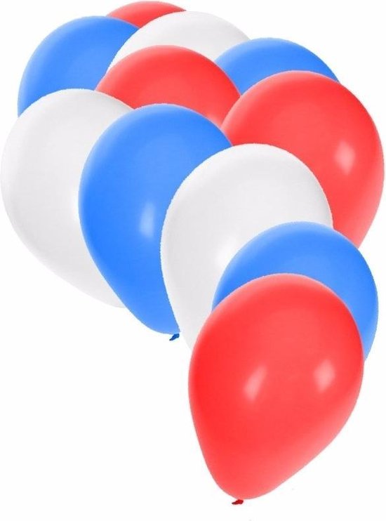 Ballonnen rood/wit/blauw 30 stuks