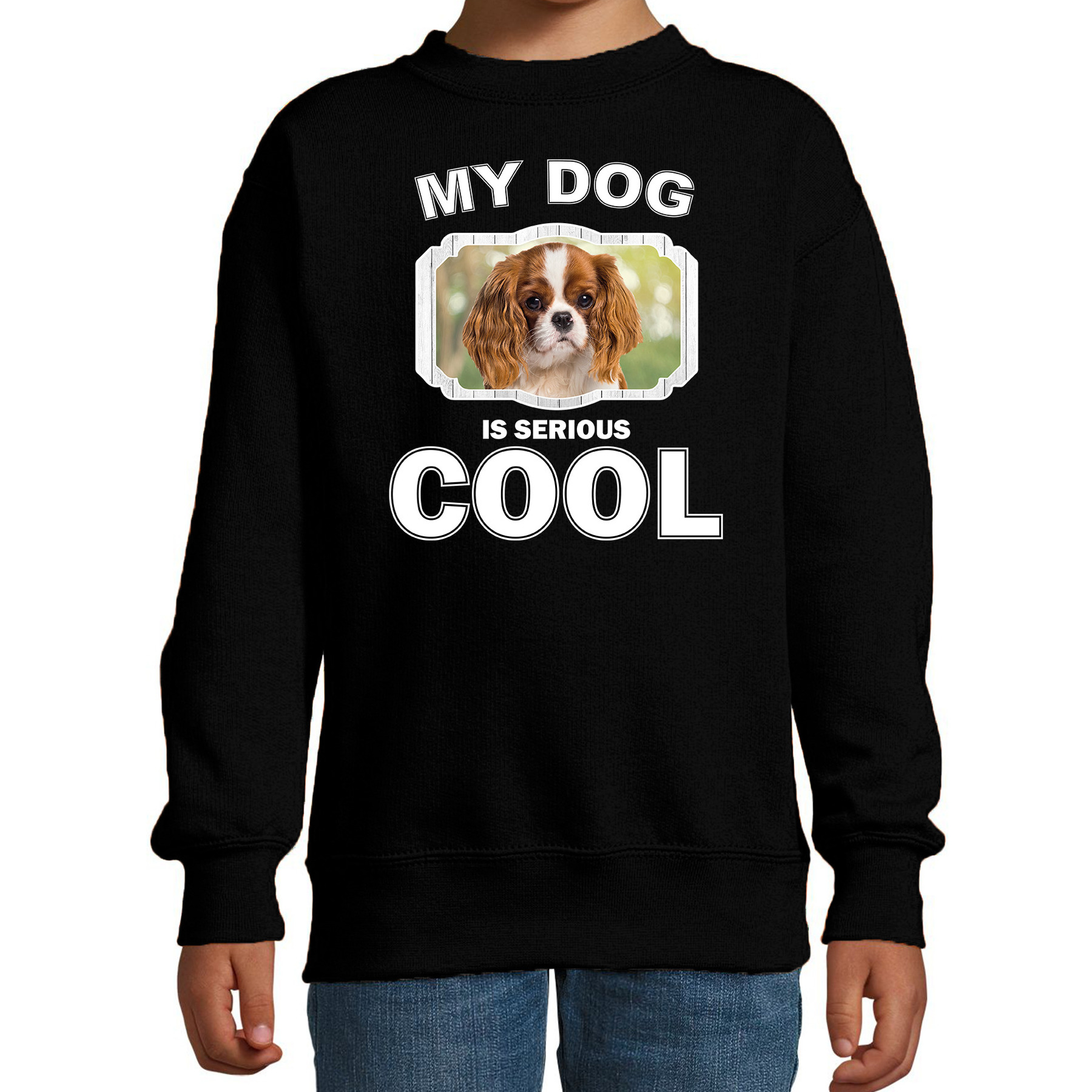 Bellatio Decorations Charles spaniel honden trui / sweater my dog is serious cool - kinderen - Cavalier king charles-spaniels liefhebber cadeau sweaters - Zwart