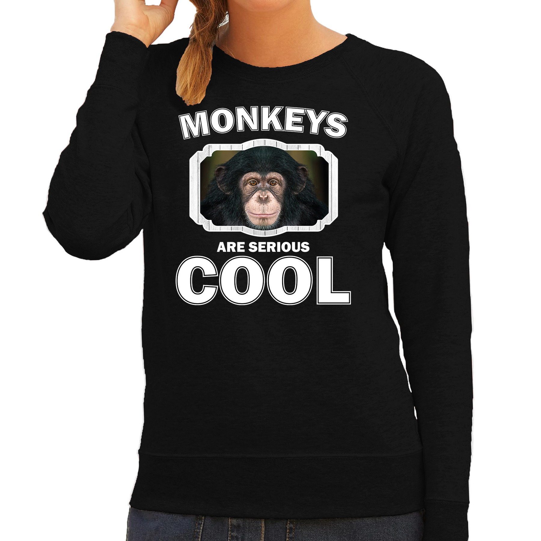 Bellatio Decorations Dieren apen sweater dames - monkeys are serious cool trui - cadeau sweater leuke chimpansee/ apen liefhebber - Zwart