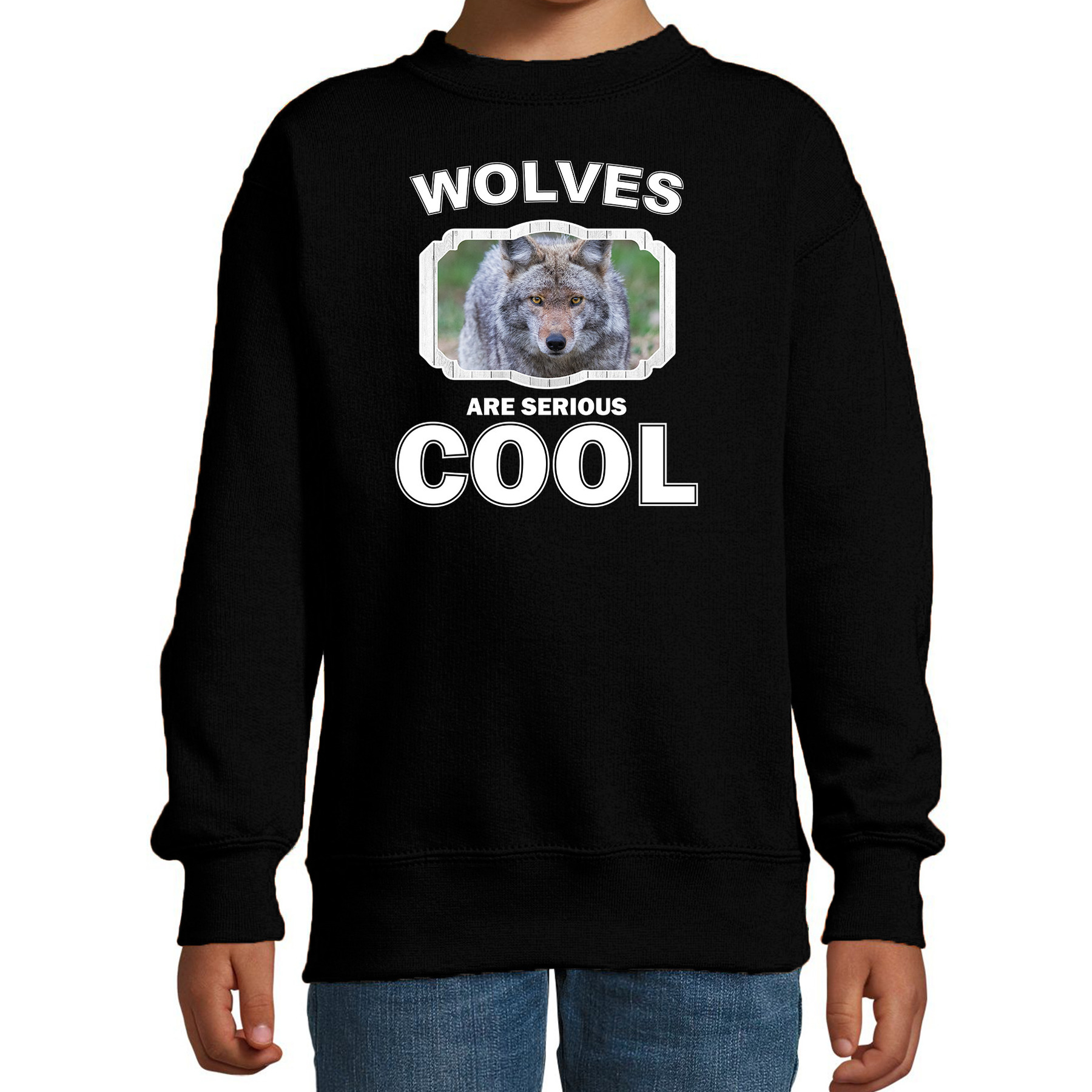 Bellatio Decorations Dieren wolven sweater kinderen - wolves are serious cool trui jongens/ meisjes - cadeau wolf/ wolven liefhebber - Zwart