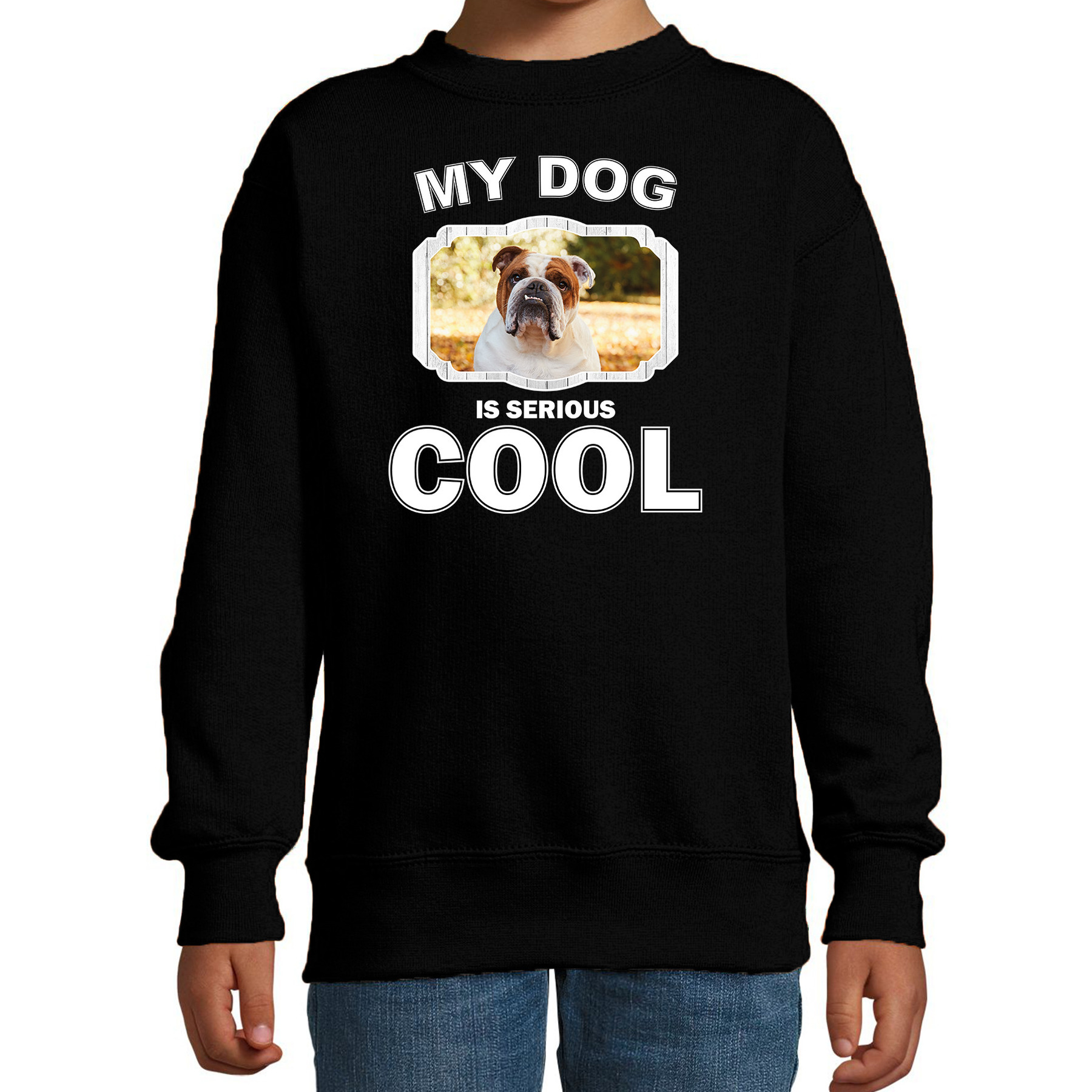 Bellatio Decorations Britse bulldog honden trui / sweater my dog is serious cool - kinderen - Britse bulldogs liefhebber cadeau sweaters - Zwart