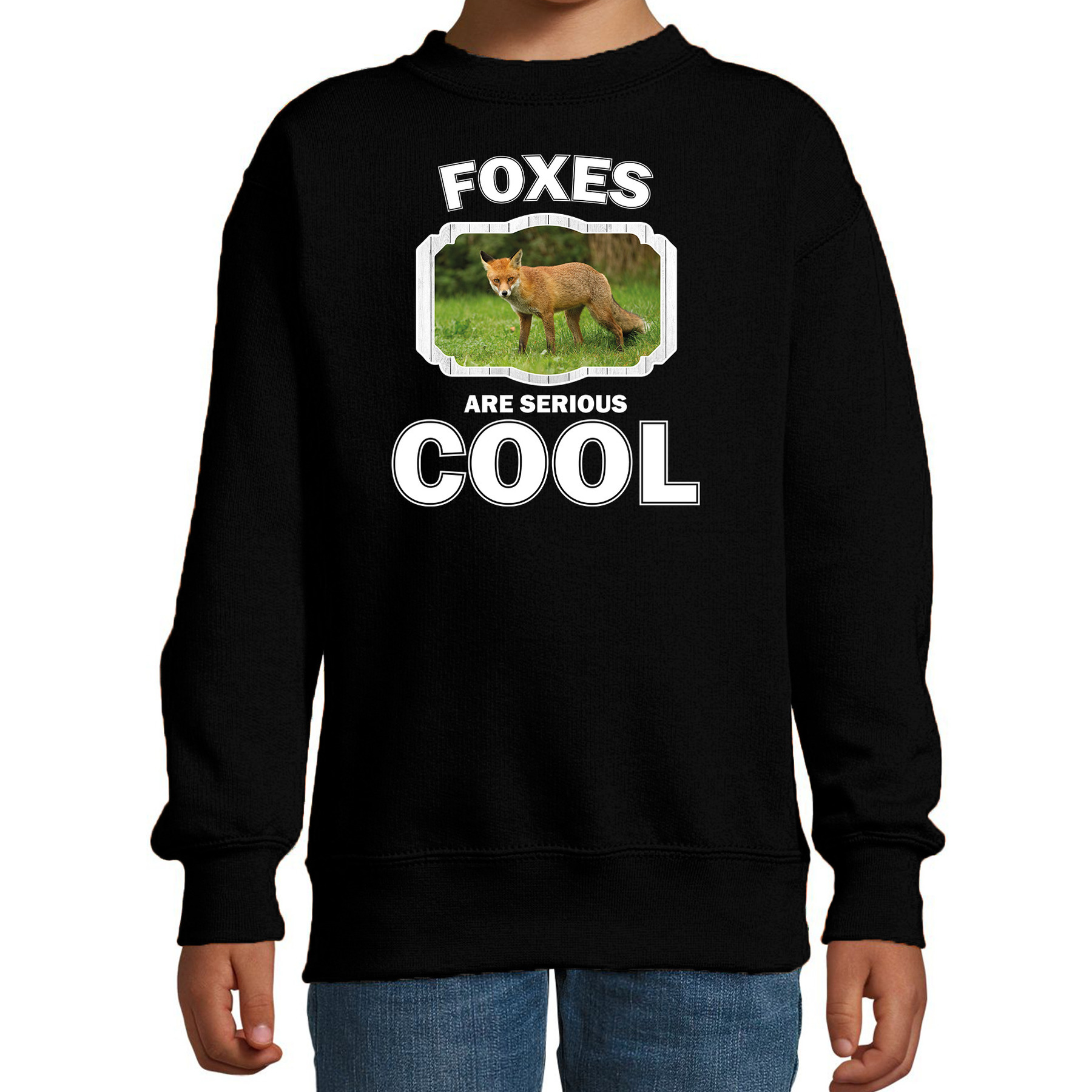 Bellatio Decorations Dieren vossen sweater kinderen - foxes are serious cool trui jongens/ meisjes - cadeau bruine vos/ vossen liefhebber - Zwart