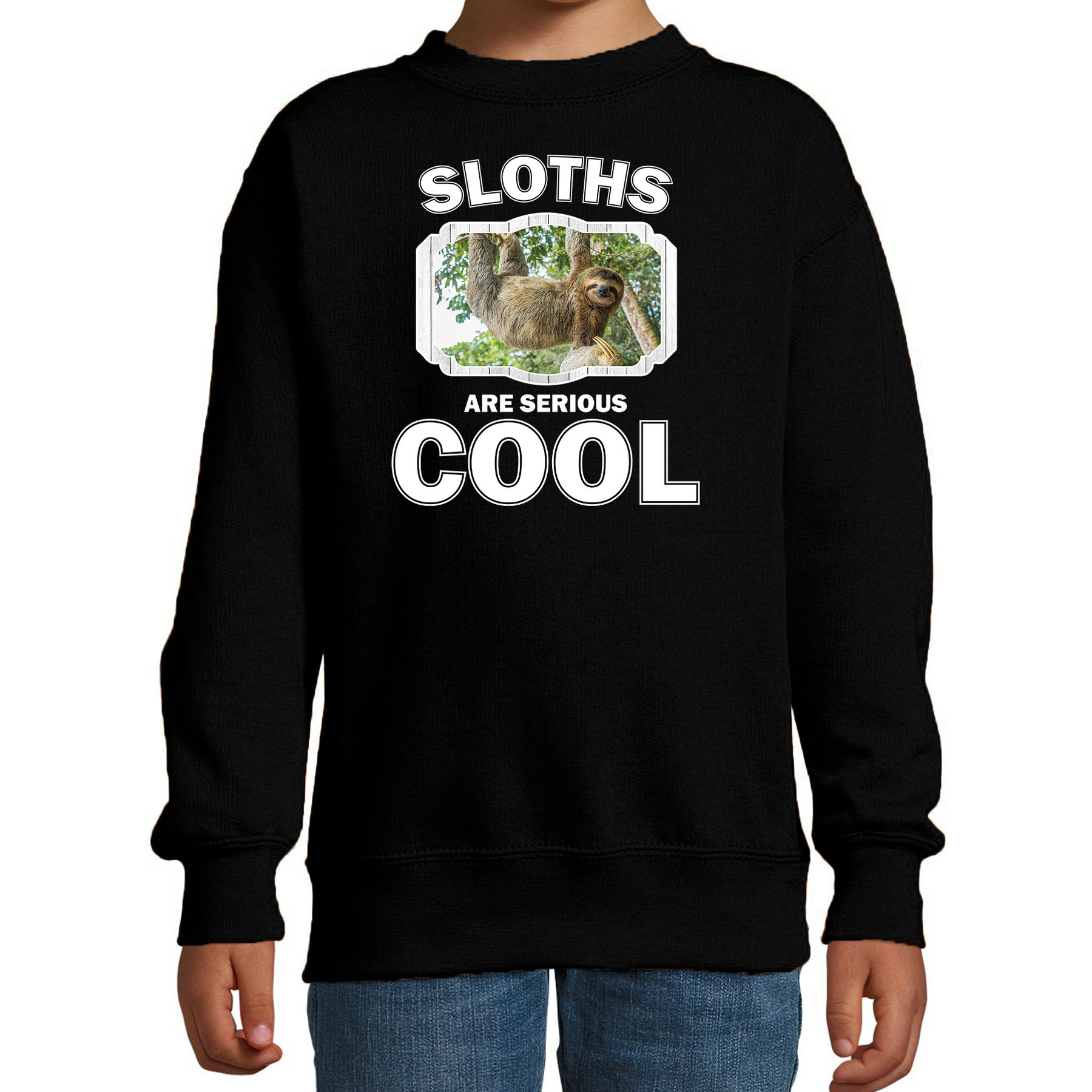 Bellatio Decorations Dieren luiaarden sweater kinderen - sloths are serious cool trui jongens/ meisjes - cadeau hangende luiaard/ luiaarden liefhebber - Zwart