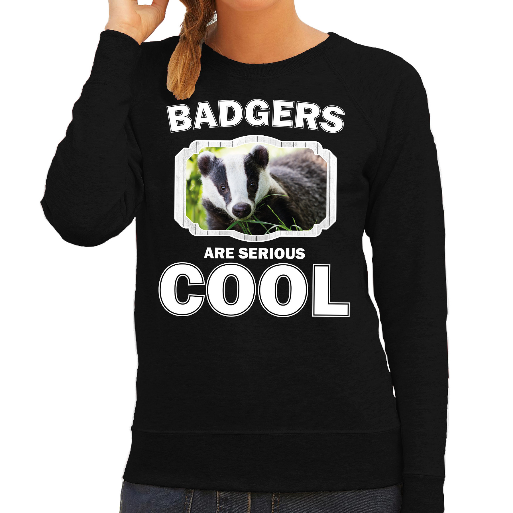 Bellatio Decorations Dieren dassen sweater dames - badgers are serious cool trui - cadeau sweater das/ dassen liefhebber - Zwart