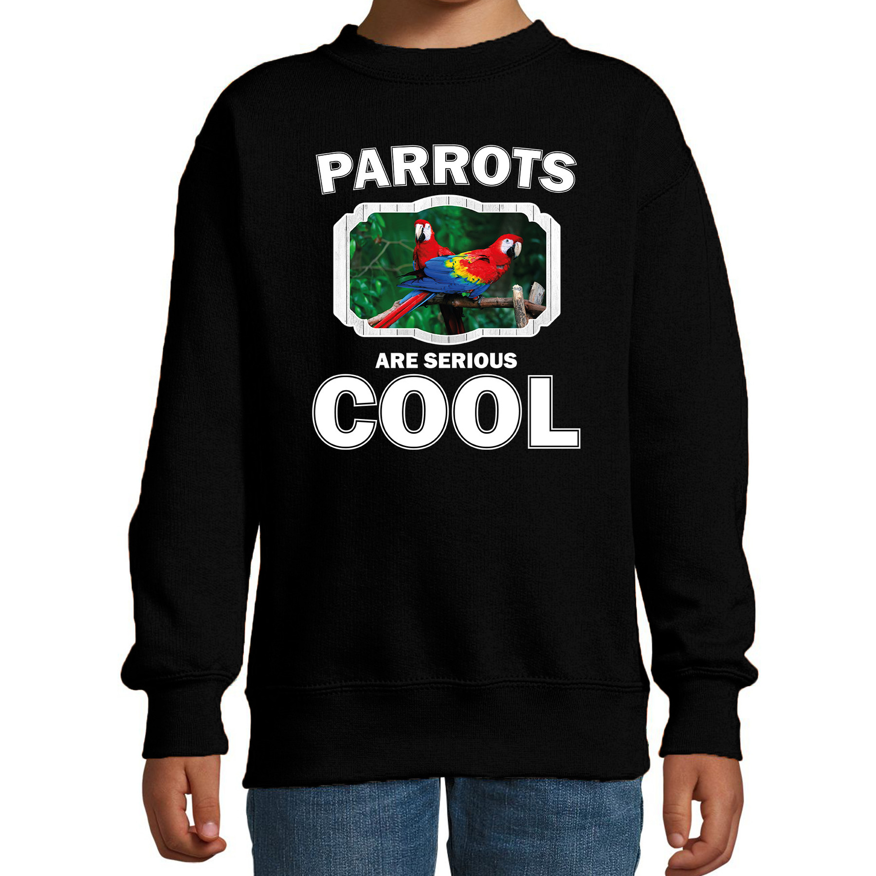 Bellatio Decorations Dieren papegaaien sweater kinderen - parrots are serious cool trui jongens/ meisjes - cadeau papegaai/ papegaaien liefhebber - Zwart