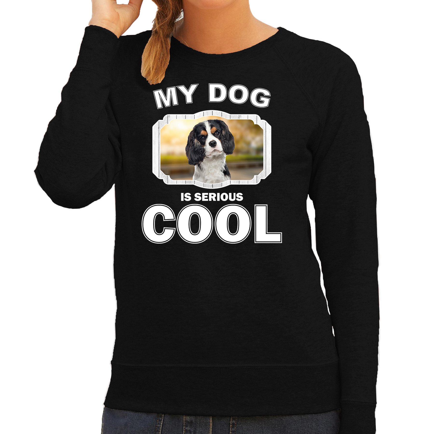 Bellatio Decorations Spaniel honden trui / sweater my dog is serious cool - dames - Spaniels liefhebber cadeau sweaters - Zwart