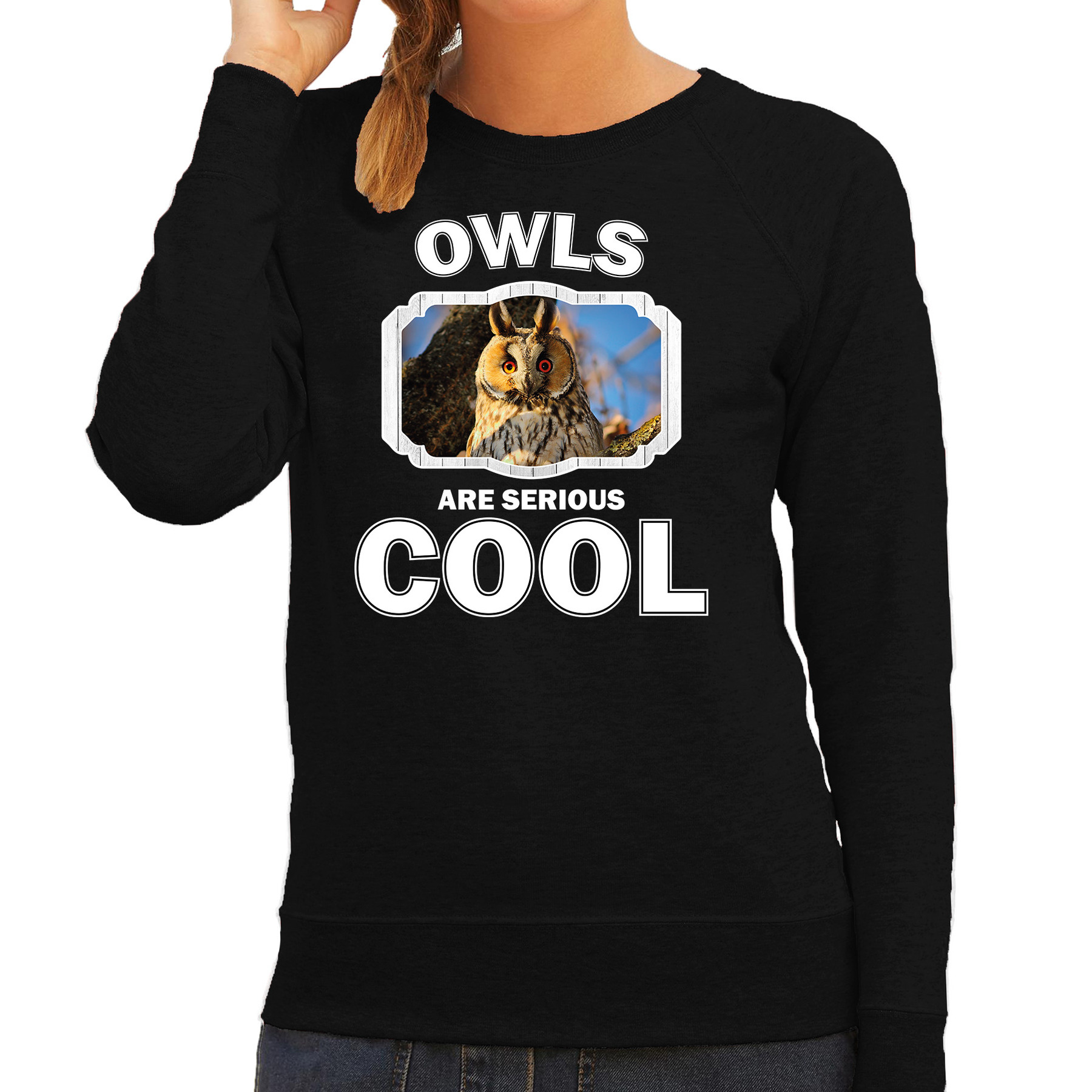 Bellatio Decorations Dieren uilen sweater dames - owls are serious cool trui - cadeau sweater ransuil/ uilen liefhebber - Zwart