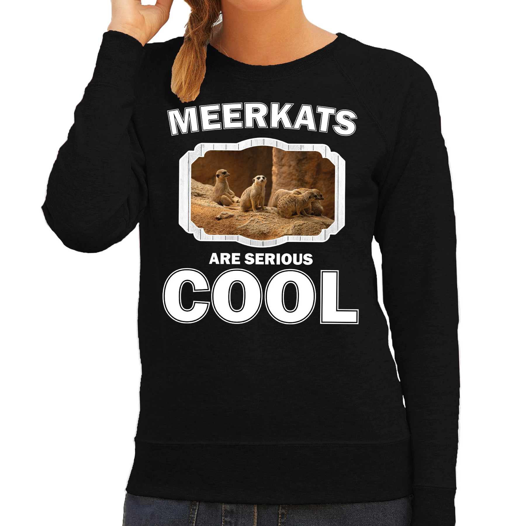 Bellatio Decorations Dieren stokstaartjes sweater dames - meerkats are serious cool trui - cadeau sweater stokstaartje/ stokstaartjes liefhebber - Zwart