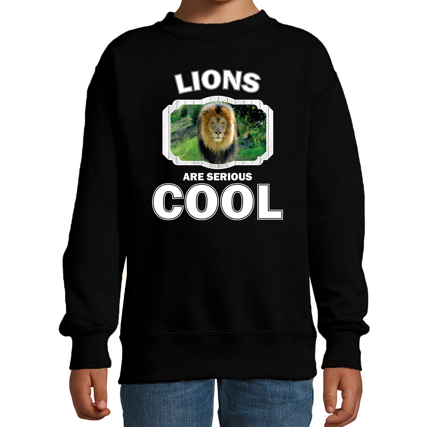 Bellatio Decorations Dieren leeuwen sweater kinderen - lions are serious cool trui jongens/ meisjes - cadeau leeuw/ leeuwen liefhebber - Zwart