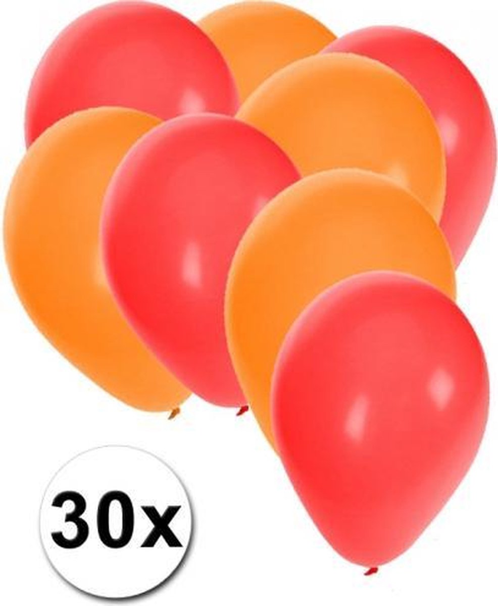 30x ballonnen - 27 cm - rood / oranje versiering