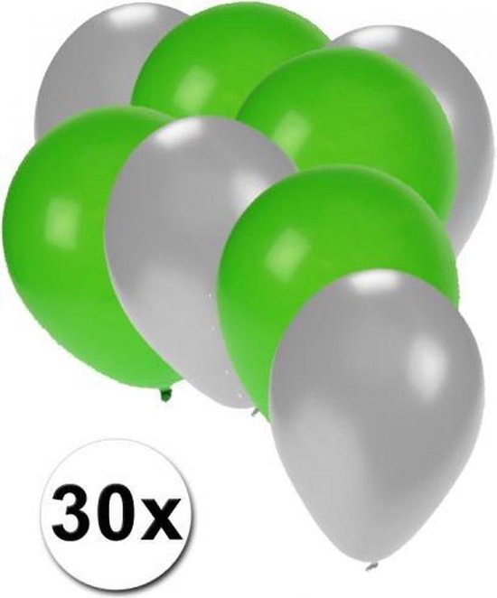 30x ballonnen zilver en groen