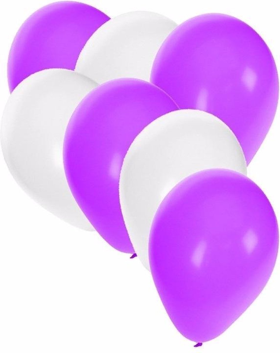 30x ballonnen wit en paars - 27 cm - witte / paarse versiering