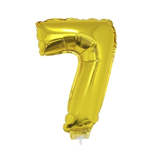 en opblaas cijfer ballon 7 op stokje 41 cm - Goud