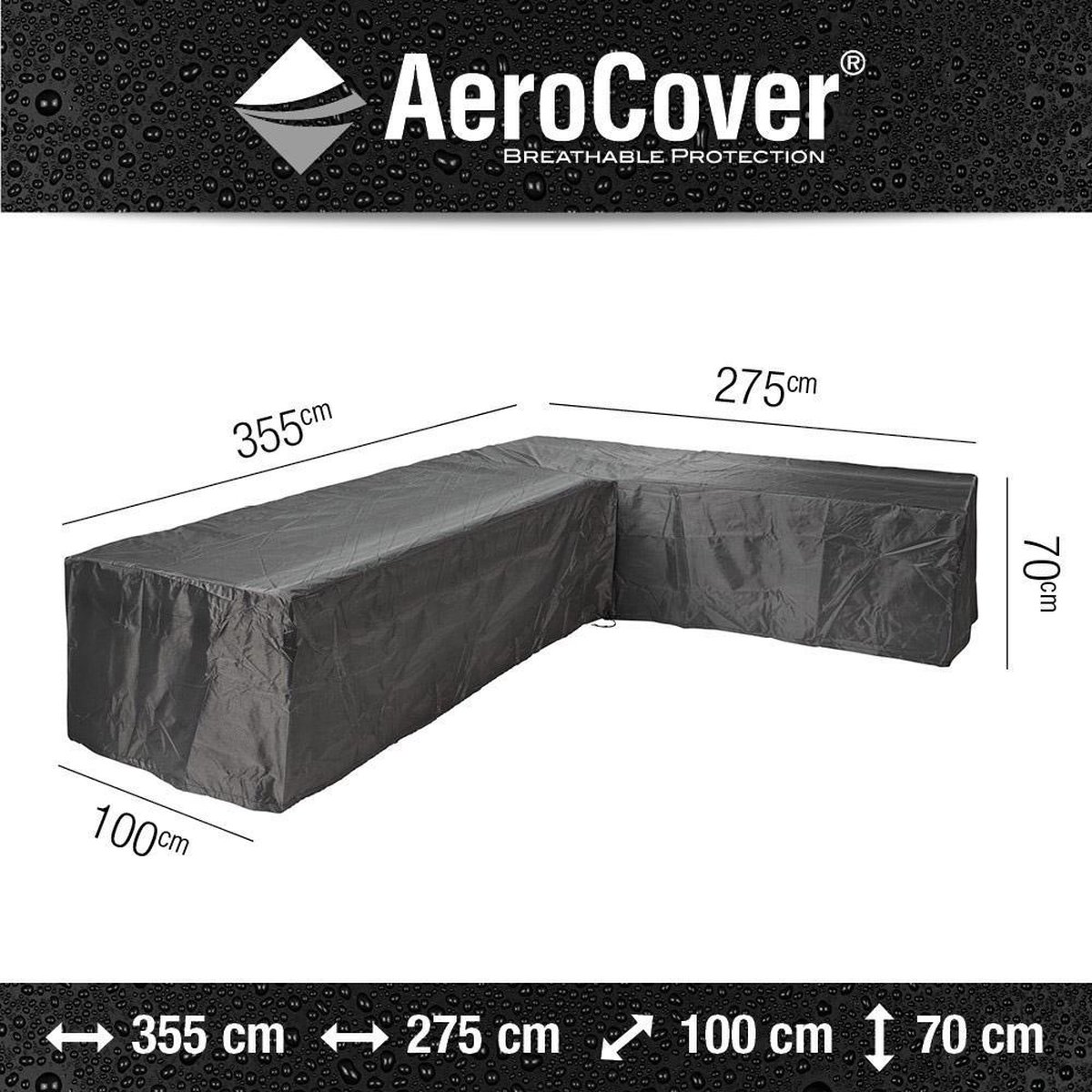 AeroCover Loungesethoes hoekset rechts 355x275x100xH70 cm - Grijs