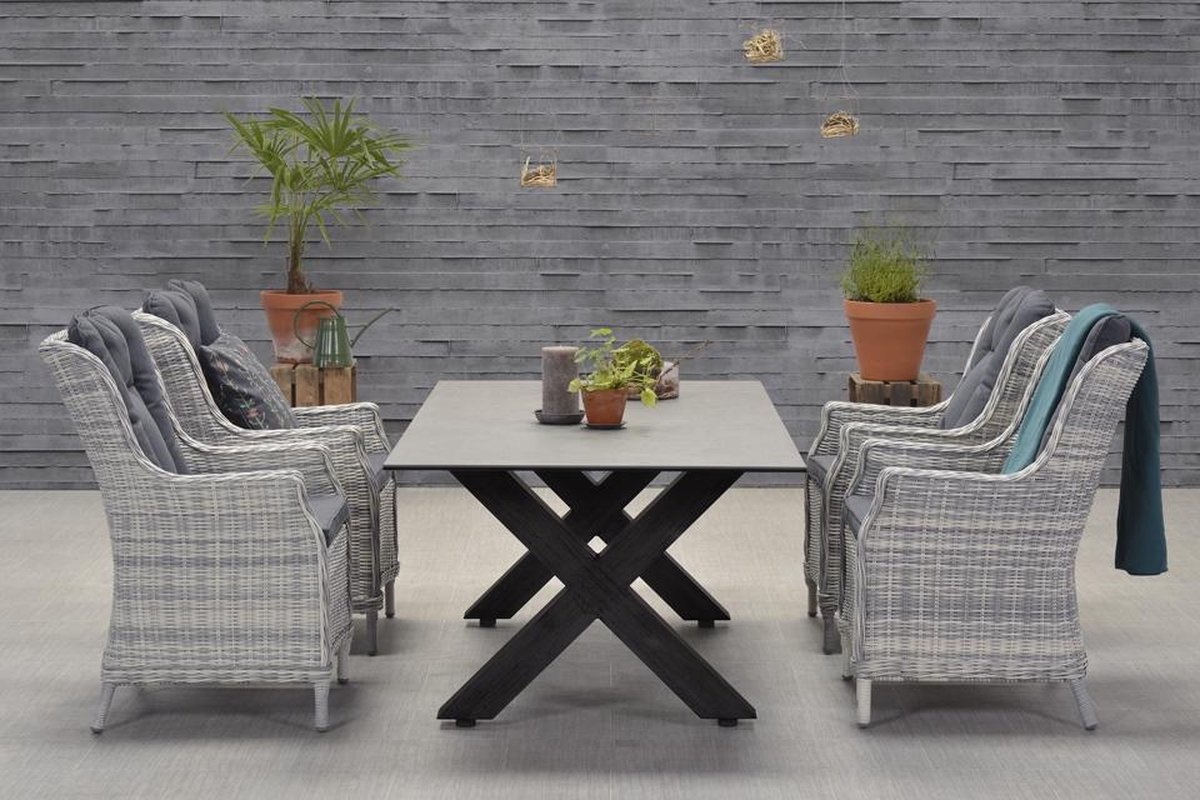 Garden Impressions Osborne dining fauteuil cloudy grey 5 mm reflex black - Grijs