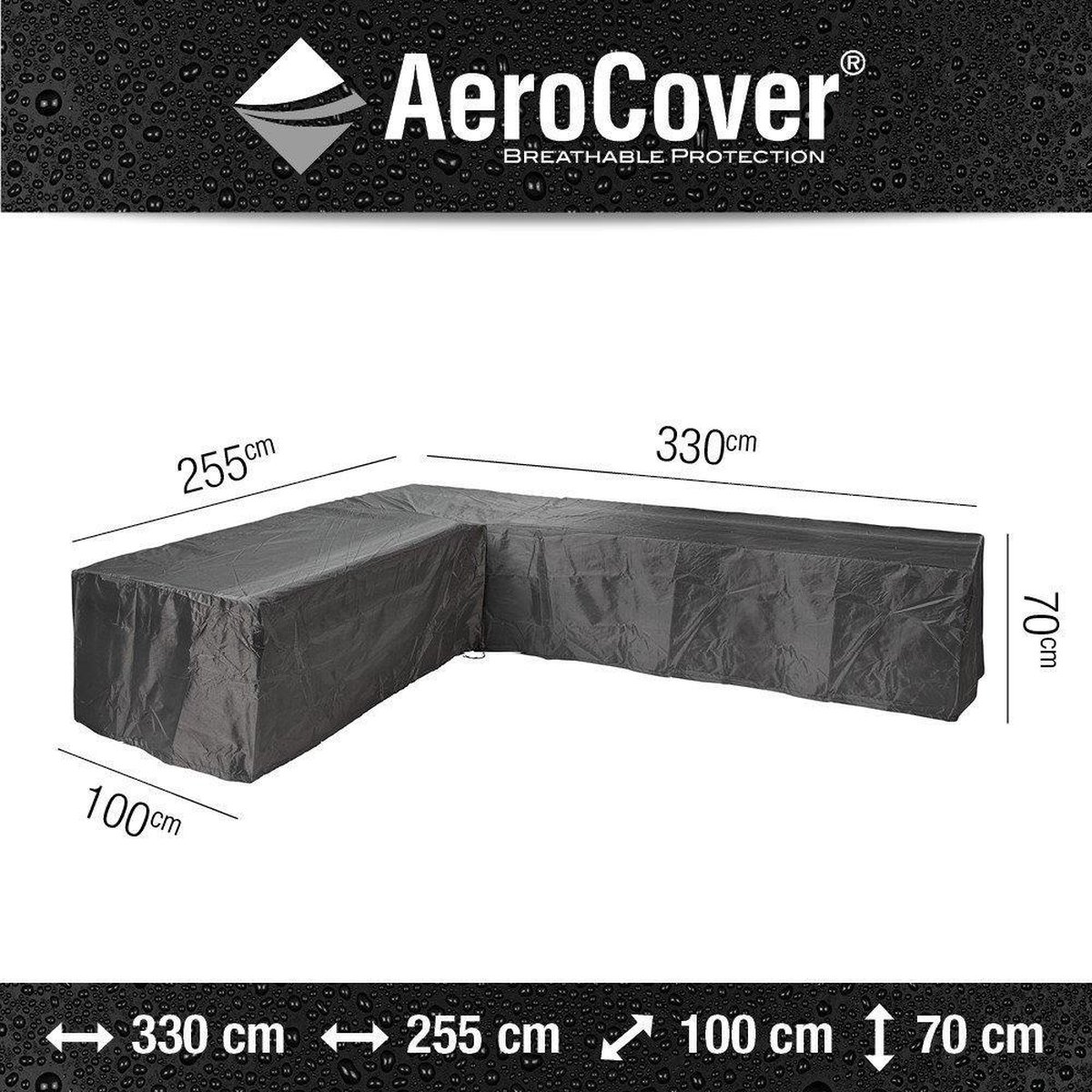 AeroCover Loungesethoes hoekset links 330x255x100xH70 cm - Grijs