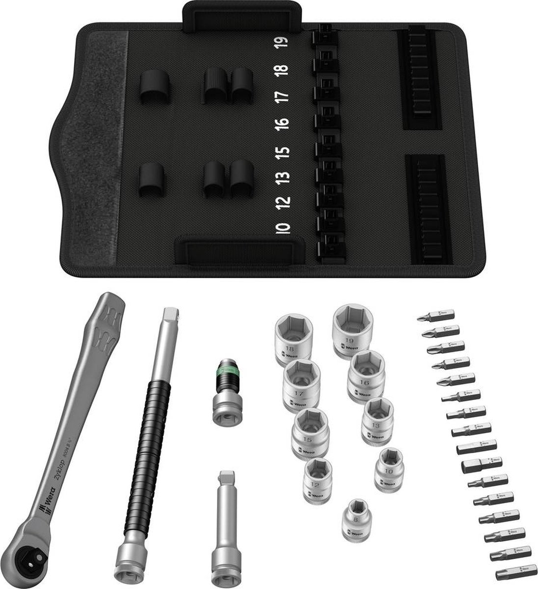 Wera 8100 SB 8 Zyklop Metal-ratelset, omschakelpal, 3/8"-aandrijving, metrisch , 29 -delig - 1 stuk(s)