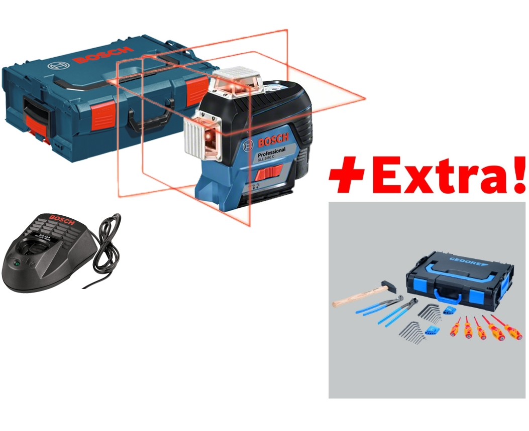 Bosch GLL 3-80 C Kruislijnlaser + BM1 houder in L-boxx + Gedore Set in L-Boxx