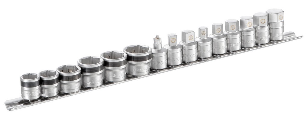 Facom set van 15 magnetische aftapbits en doppen op rek