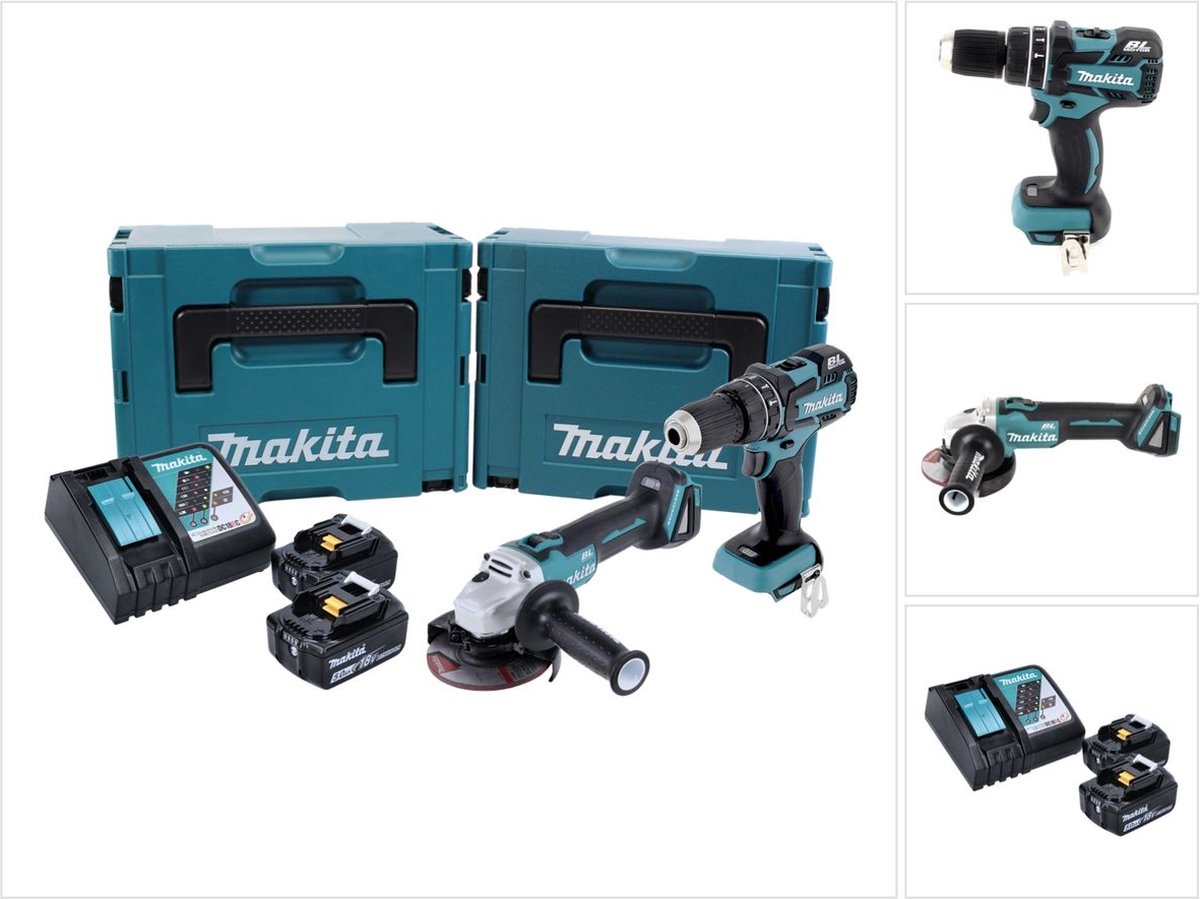 Makita DLX2126TJ1 combiset - DHP484 + DGA504 - 2x 5.0Ah accu&apos;s