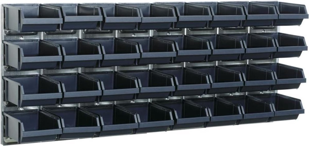 Raaco 2 wandpanelen met 32 bakjes, Bin Wall Panel x2/Bin3 - Blauw