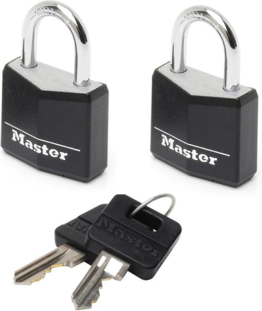 Masterlock 2 x 20mm - 11mm steel shackle, 3mm diam. - 3-pin cylinder - keyed alik